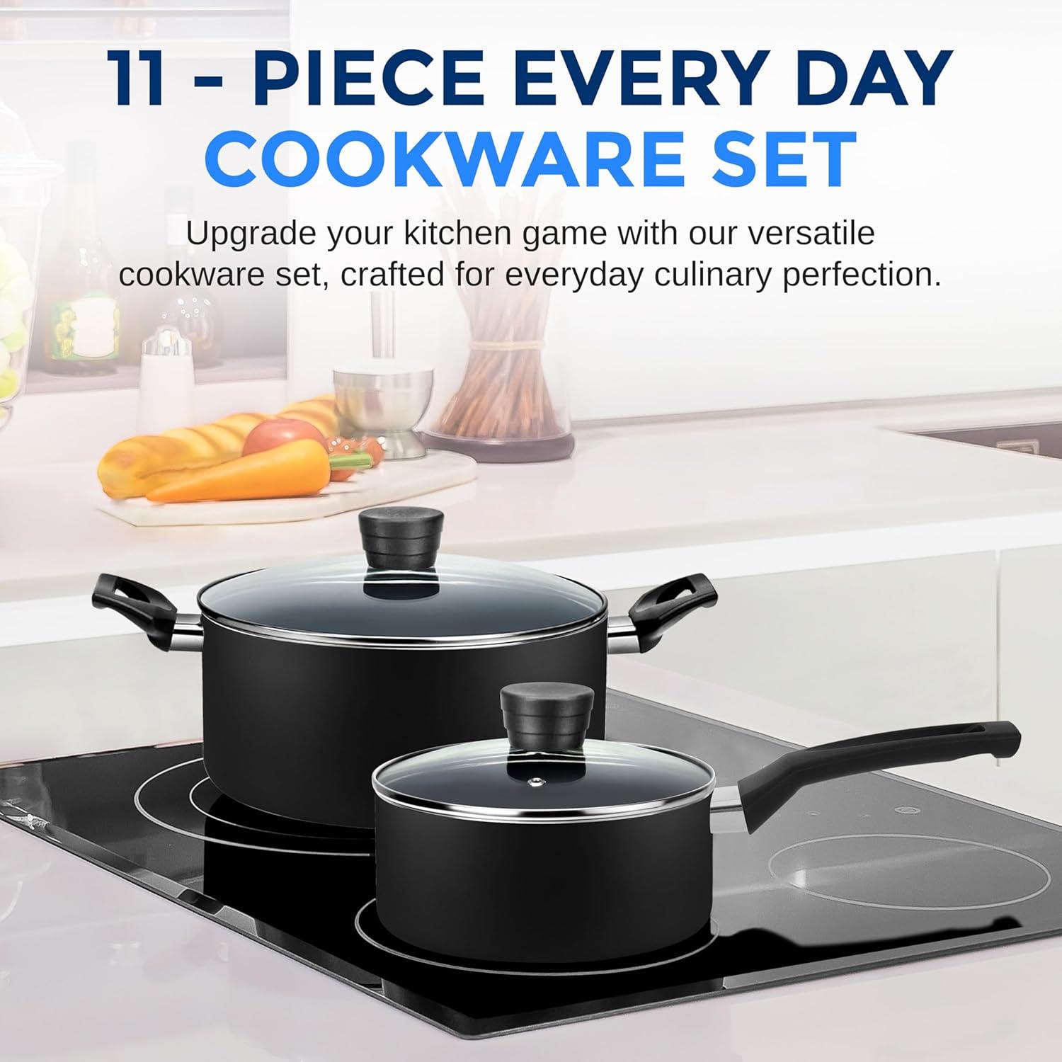 SereneLife 11 - Piece Non-Stick Aluminum Cookware Set