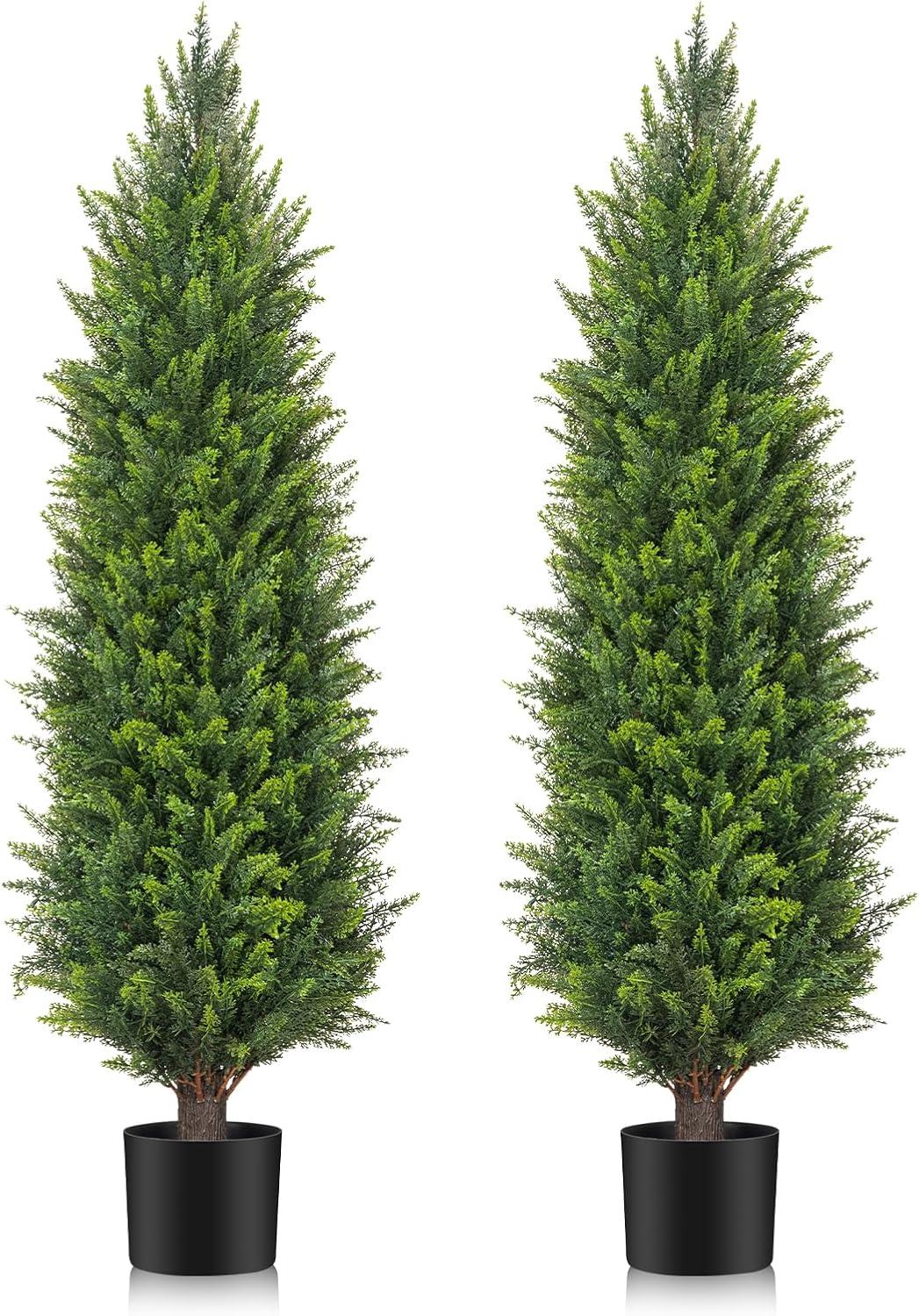 5-Foot Green Artificial Cypress Topiary Trees with Potted Base