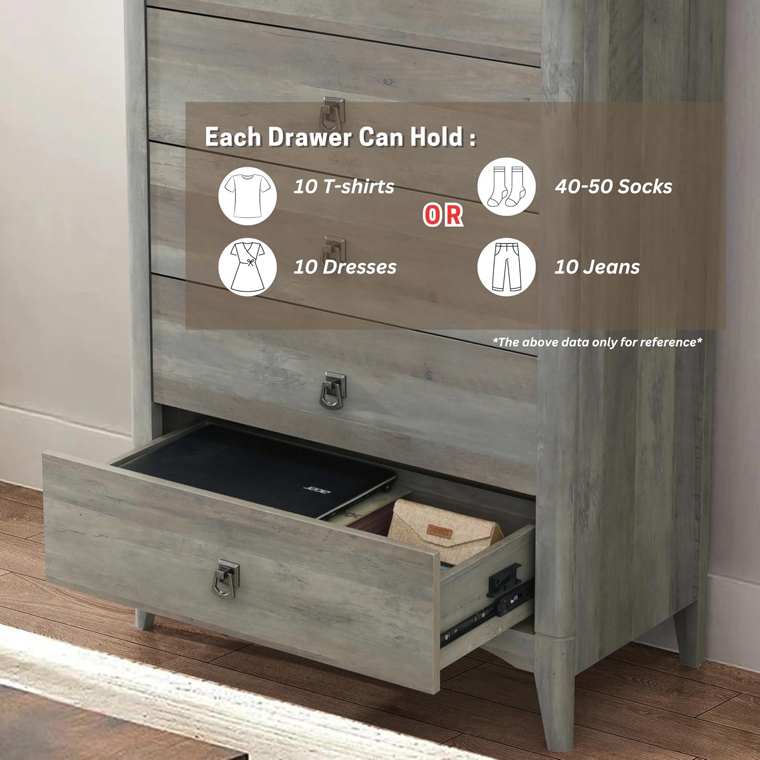 Breakwater Bay Celine 5 Drawers Dresser with Pre-Assembled Interlock and Slide, 47" Tall Modern Chest of Drawers, Wood Drawer Organizer for Bedroom, Living Room, Hallway, Entryway, Drift Wood Gray & Reviews | Wayfair