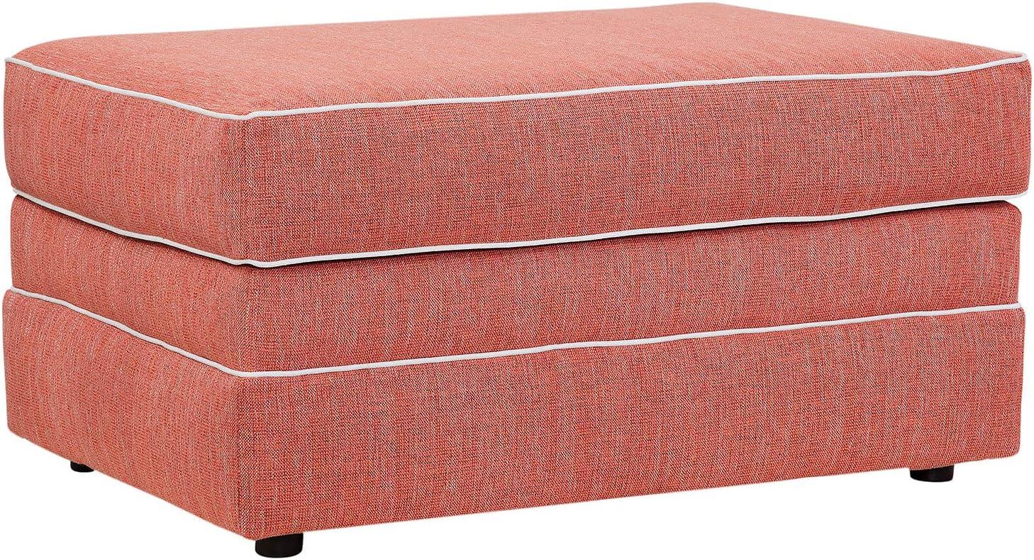 Coral and Ivory Coastal Linen-Blend Upholstered Ottoman