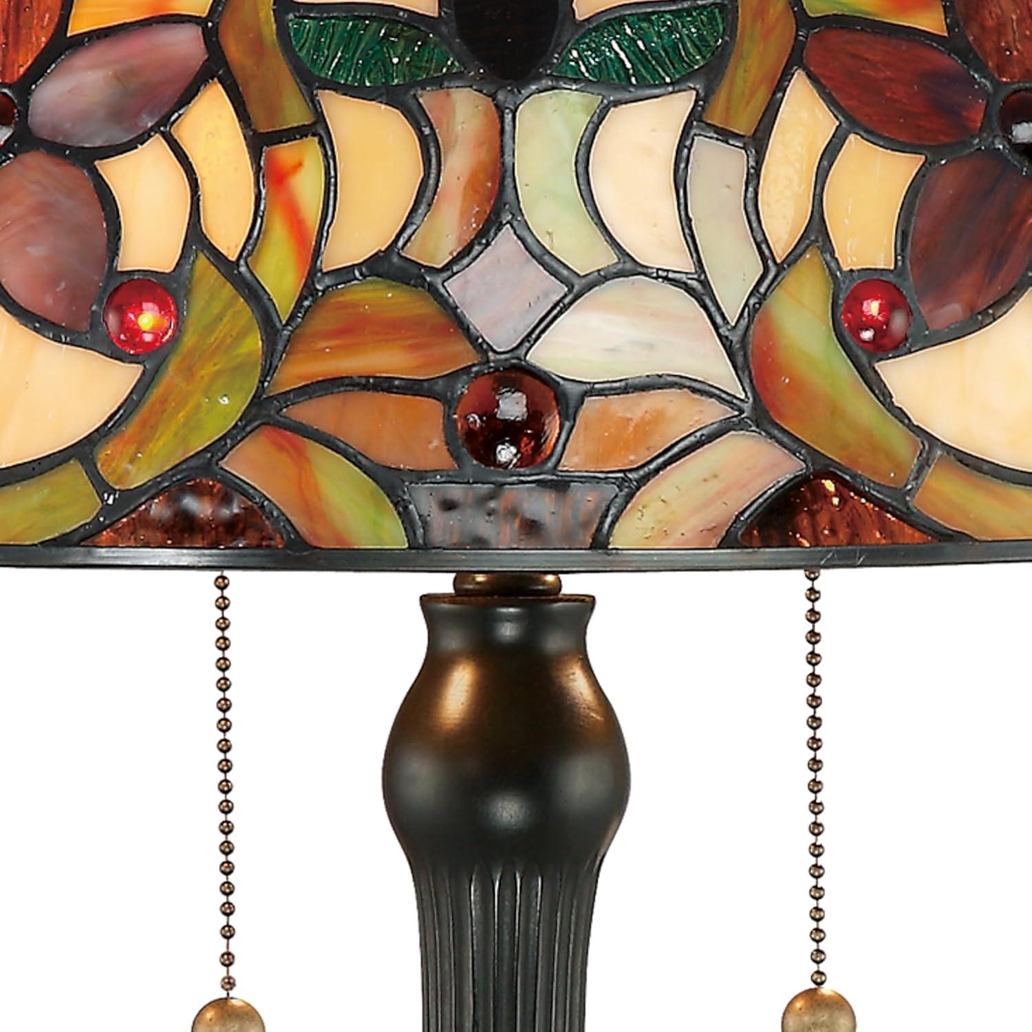 Vintage Bronze Tiffany Style Stained Glass Table Lamp