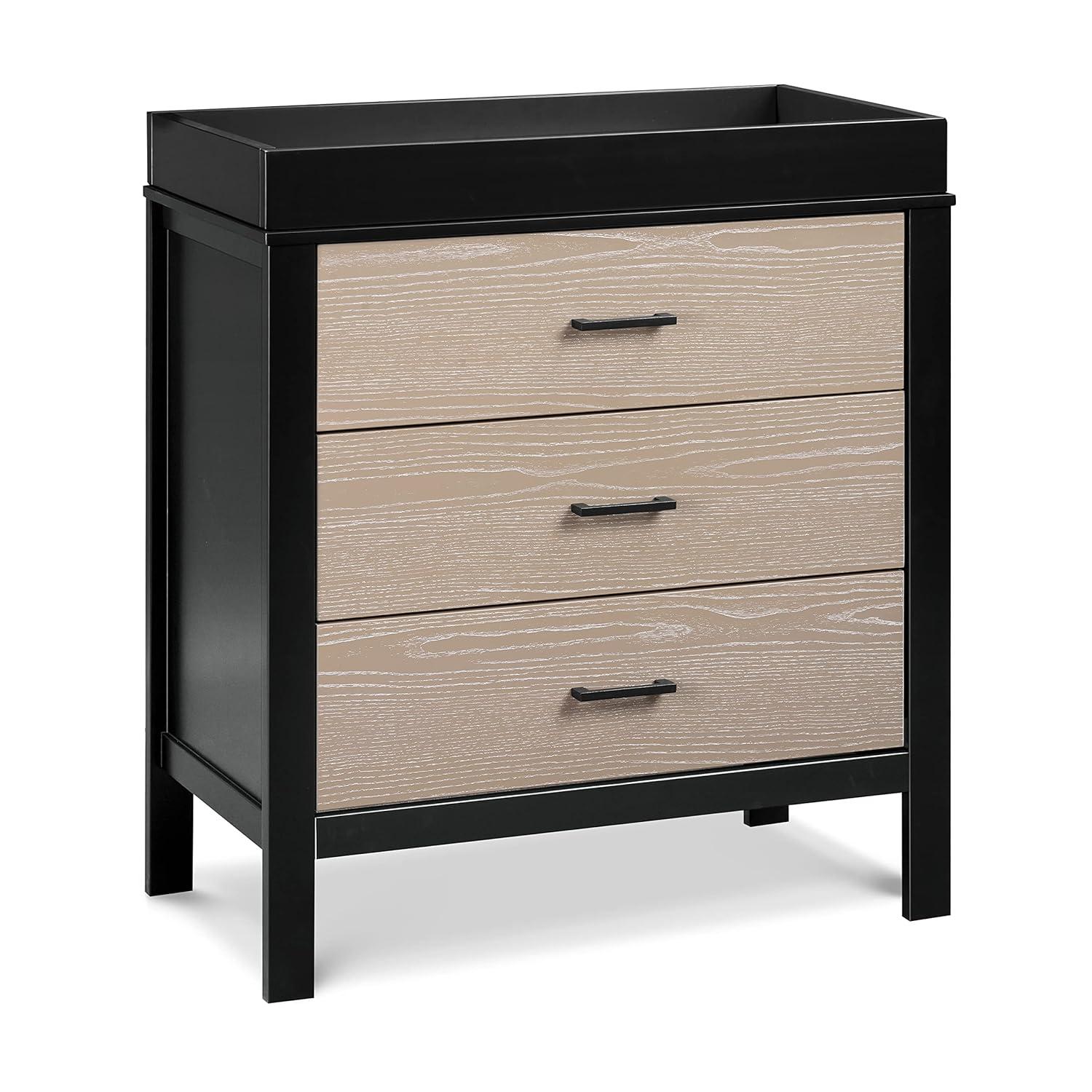 Modern Farmhouse Black and Coastwood 3-Drawer Nursery Dresser