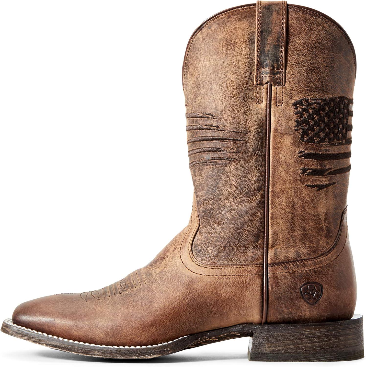 Weathered Tan Genuine Leather Mid-Calf Western Boot