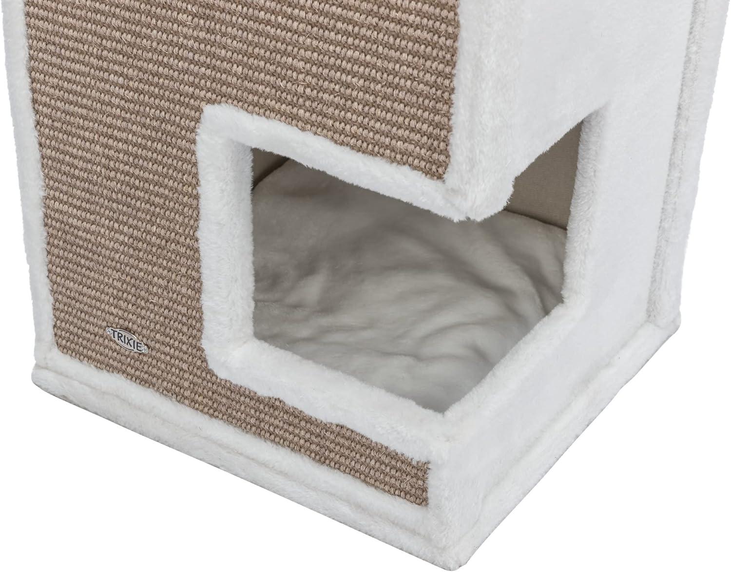 TRIXIE Gerardo Plush & Sisal 3-Story 39.4" Cat Condo Tower with Removable Cushions, Brown-White