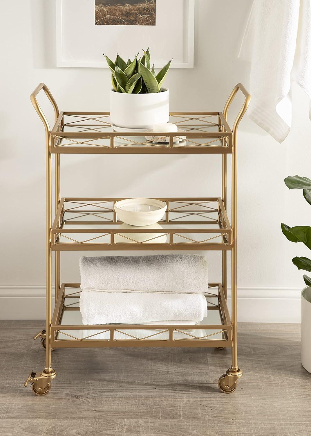 Kate and Laurel Ketia Rectangle Metal Bar Cart, 23x13x35, Gold