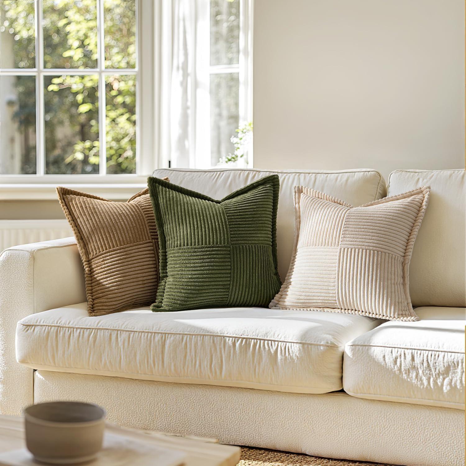 Line Apparel ecommerce Corduroy Pillow Covers With Splicing Set Of 2