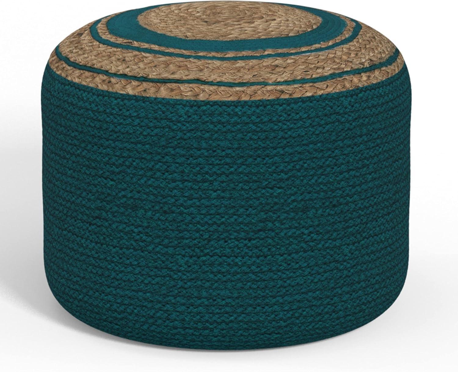 Simpli Home Serena 18"W Handcrafted Jute and Cotton Round Braided Pouf
