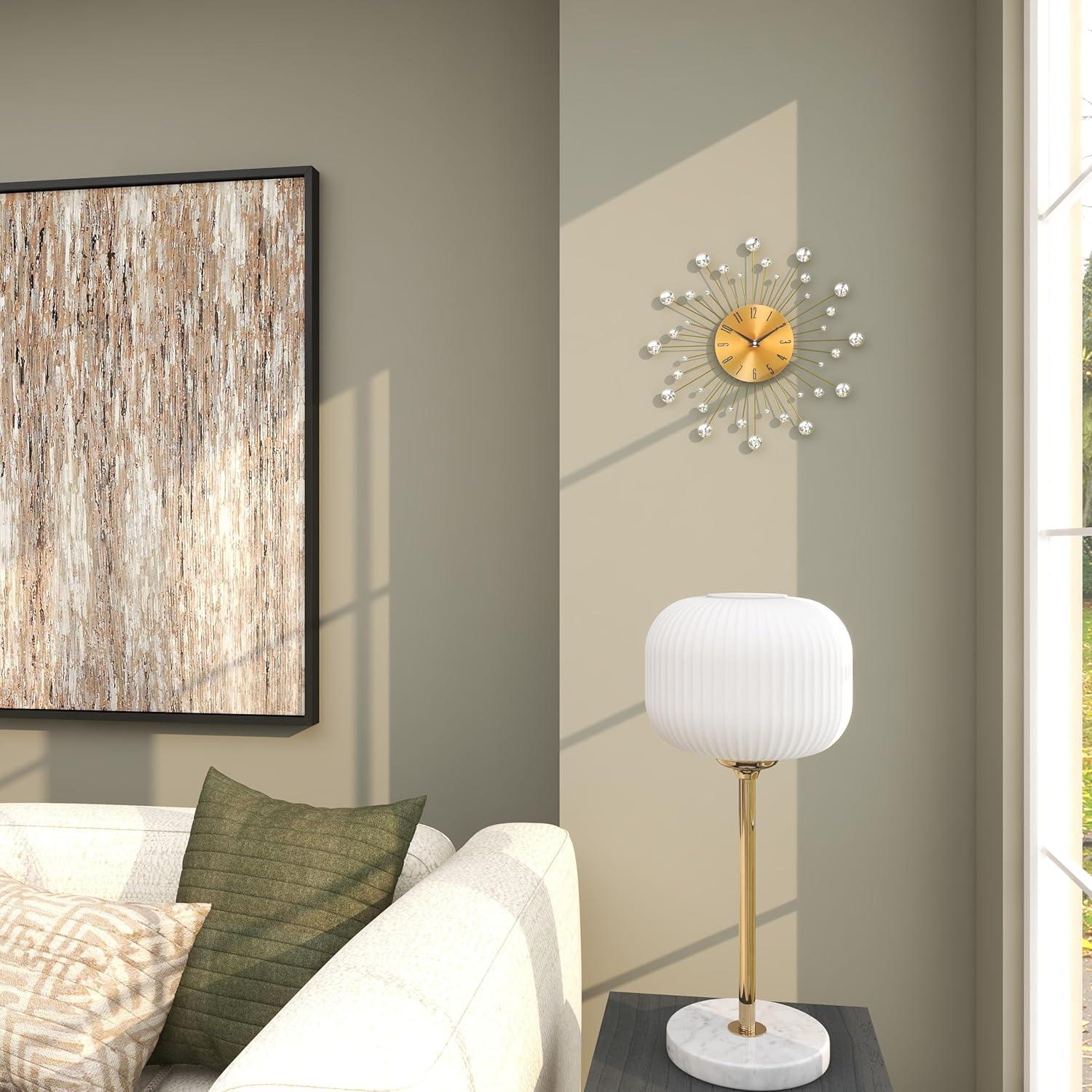 DecMode 19" Gold Metal Starburst Wall Clock with Black Accents