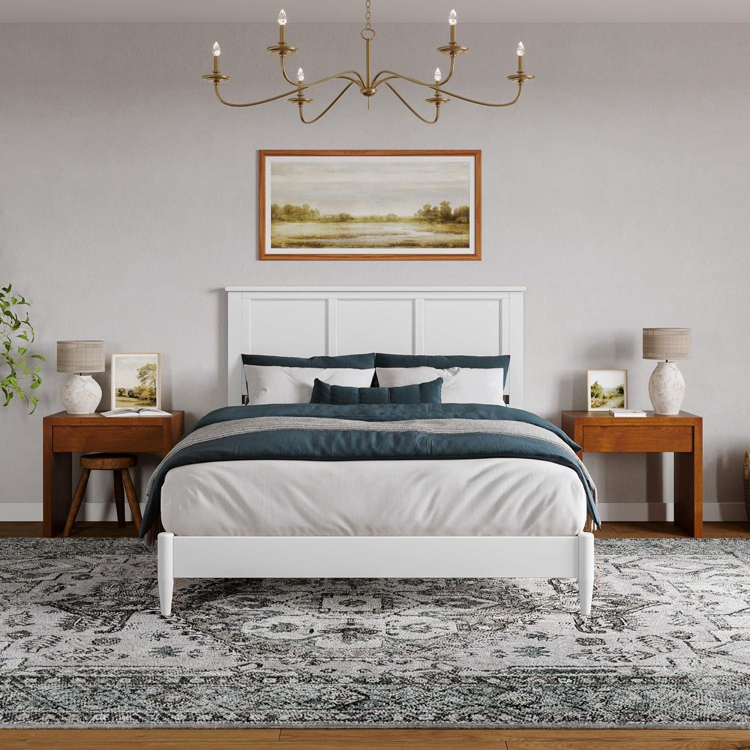 AFI Charlotte Queen Solid Wood Low Profile Platform Bed, White