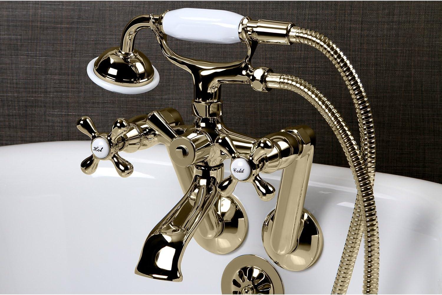 Kingston Brass Kingston Three-Handle 2-Hole Tub Wall Mount Clawfoot Tub Faucet with Hand Shower