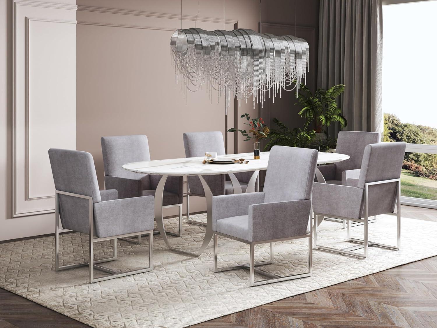 Element Velvet Dining Armchair Gray: High-Back, Stainless Steel Frame - Manhattan Comfort