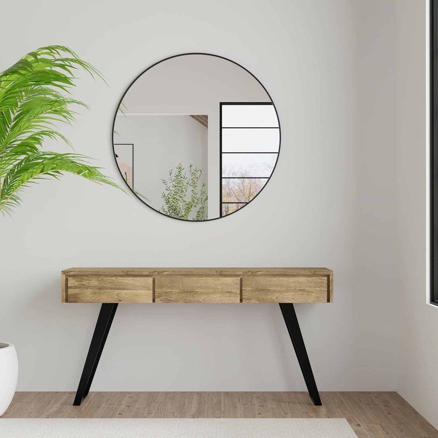 Lowry 60"W Solid Wood Modern Industrial Storage Console Table with 3 Storage Drawers and Metal Legs