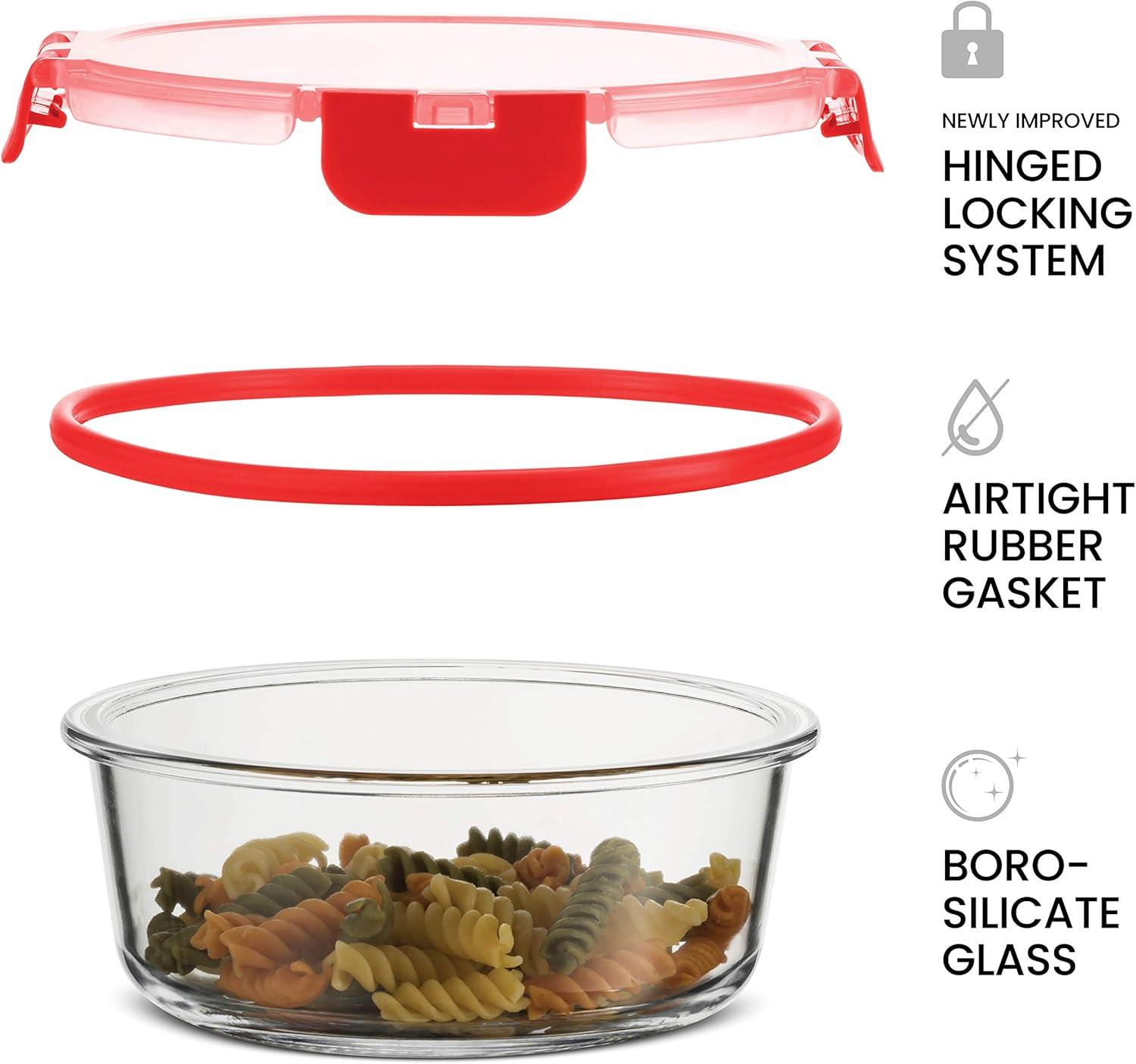 FineDine 24 Piece Glass Storage Containers with Lids - Leak Proof, Dishwasher Safe Glass Food Storage Containers for Meal Prep or Leftovers, Red