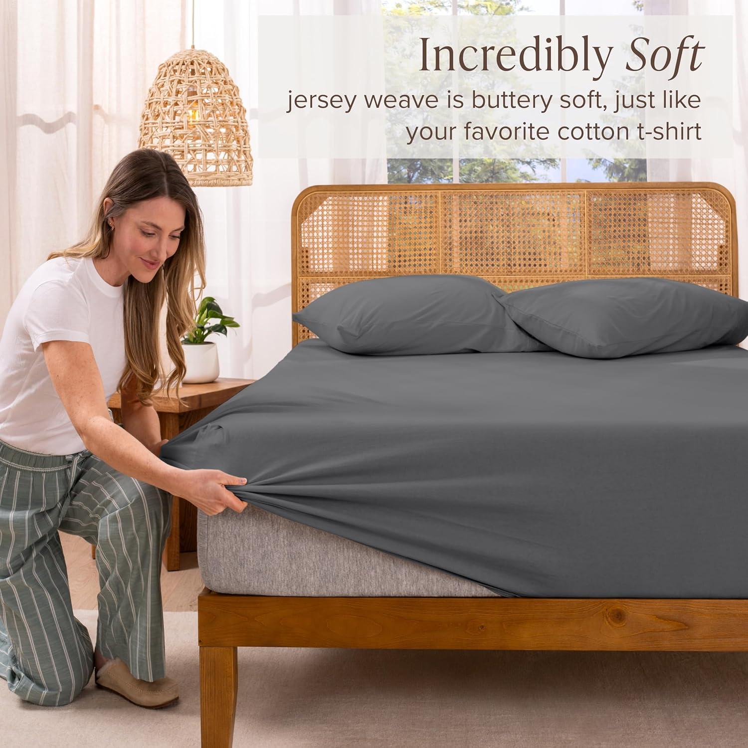 Bare Home Organic 100% Cotton Jersey Knit Fitted Sheet