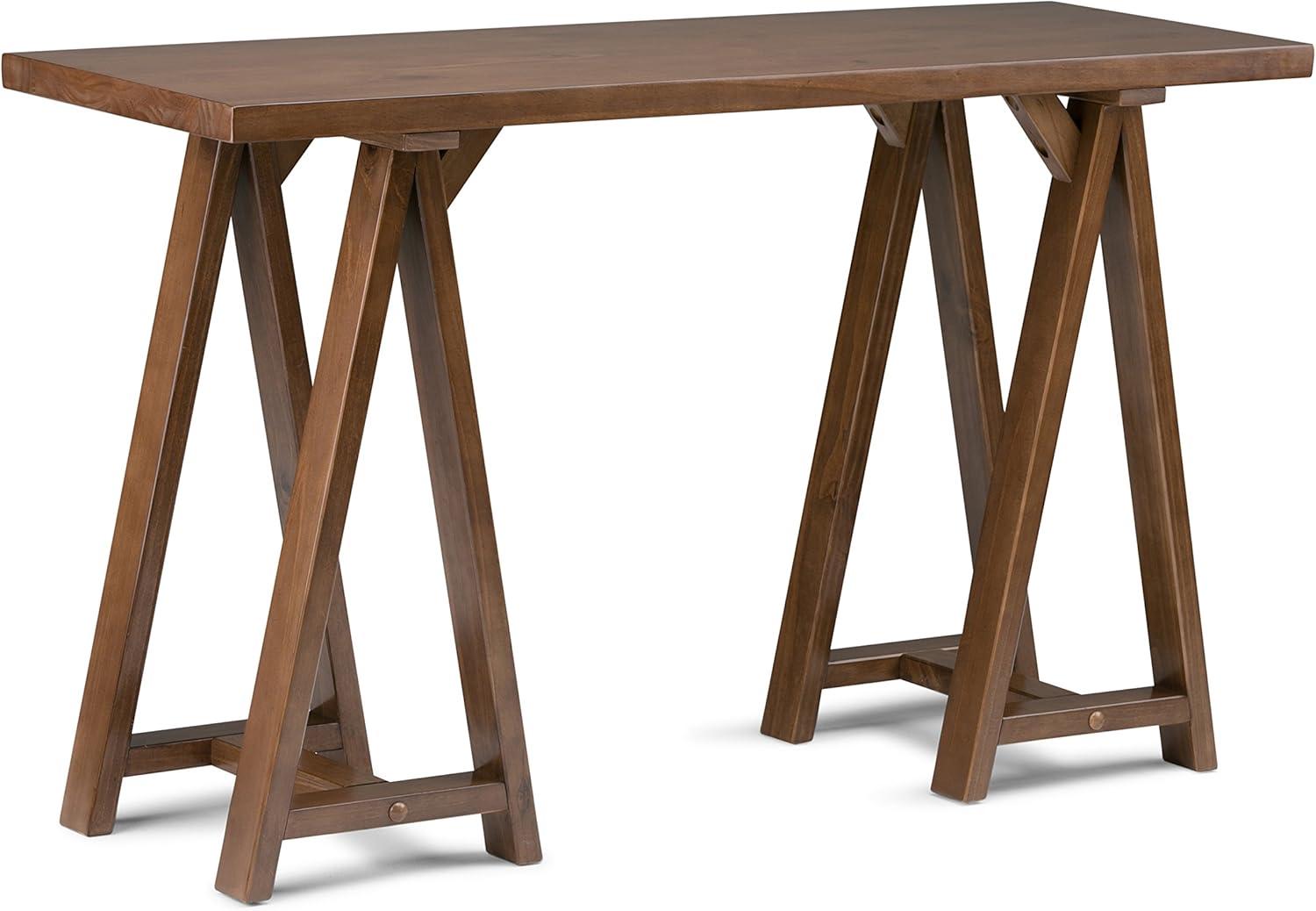 Medium Saddle Brown Solid Pine Console Table with A-Shaped Legs