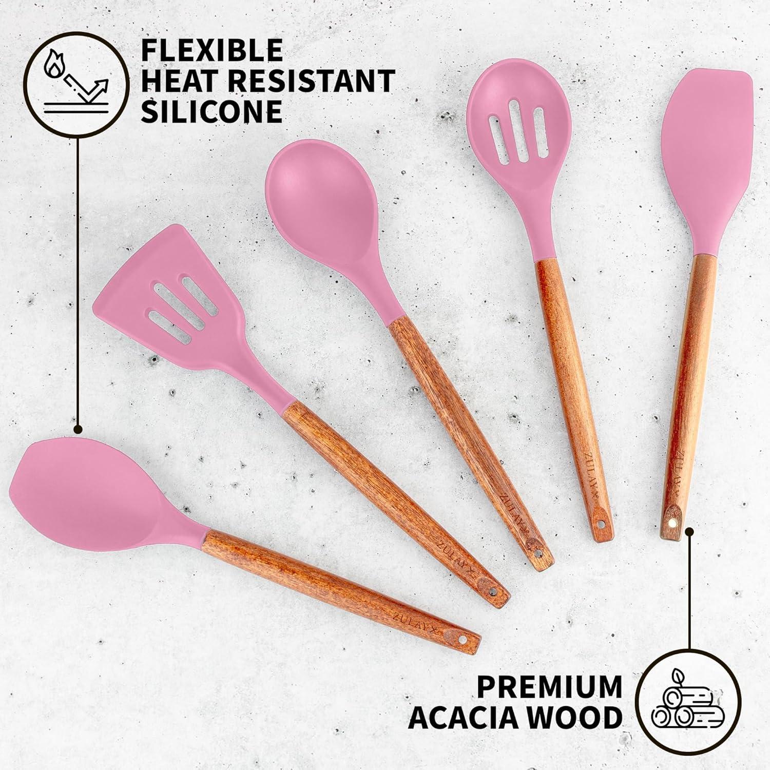 Zulay Kitchen Zulay Kitchen 5 Piece Silicone Utensils Set With Authentic Acacia Wood Handles - Dark Blue