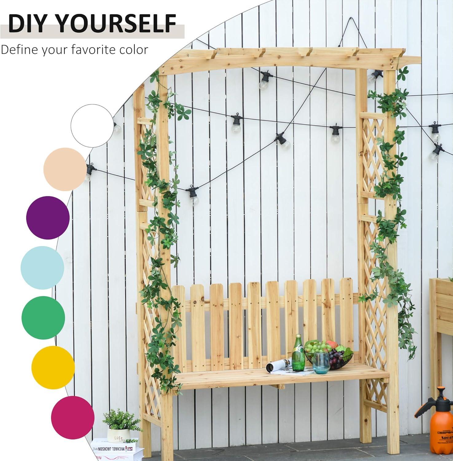 Outsunny Wooden Trellis Arbor Arch for Climbing Plants with Garden Bench, Grow Grapes & Vines, Patio Decor & 2-Person Seating, Natural