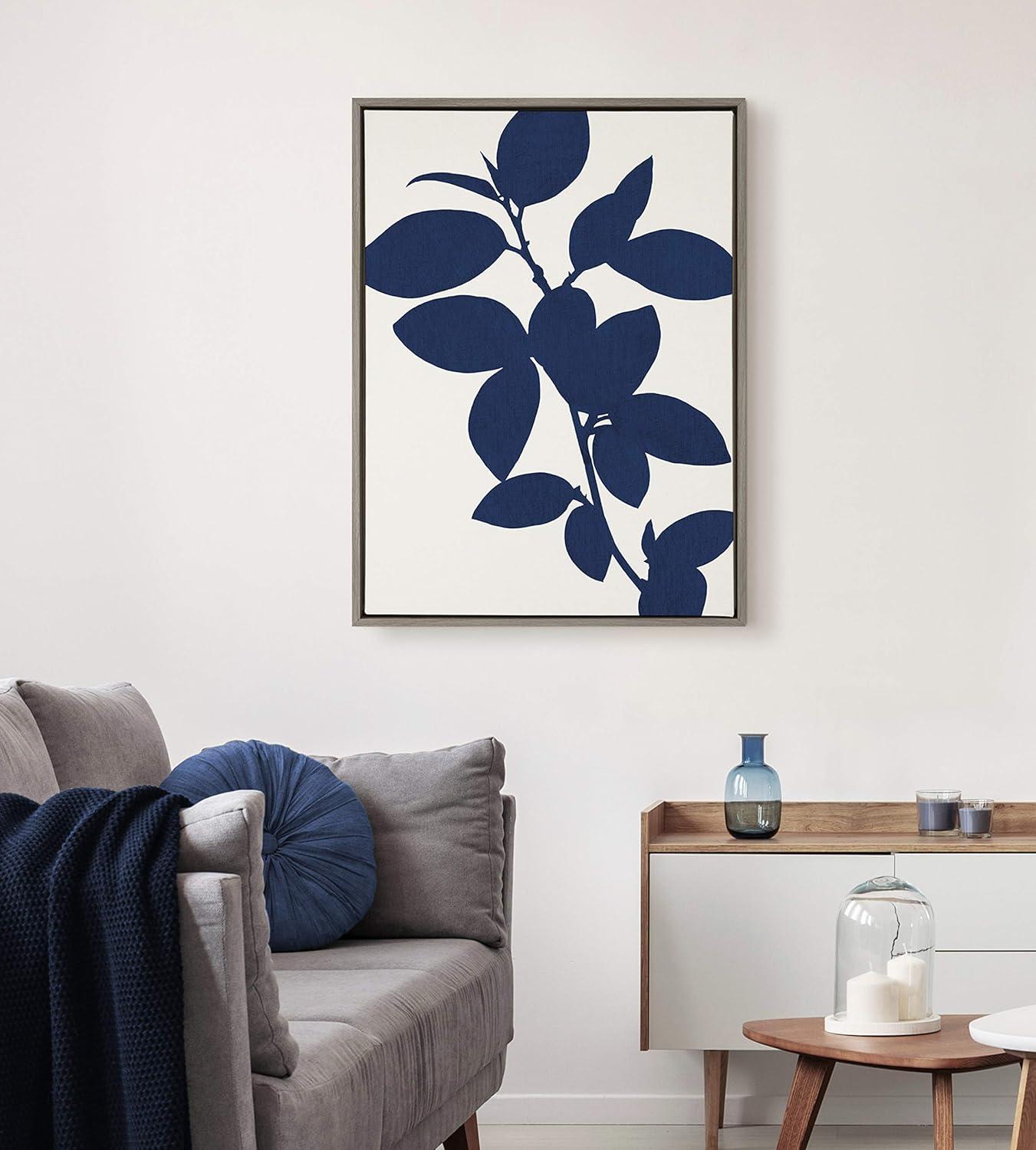 23" x 33" Sylvie Blue Botanical Framed Canvas Gray - Kate & Laurel All Things Decor: Modern Vertical Wall Art