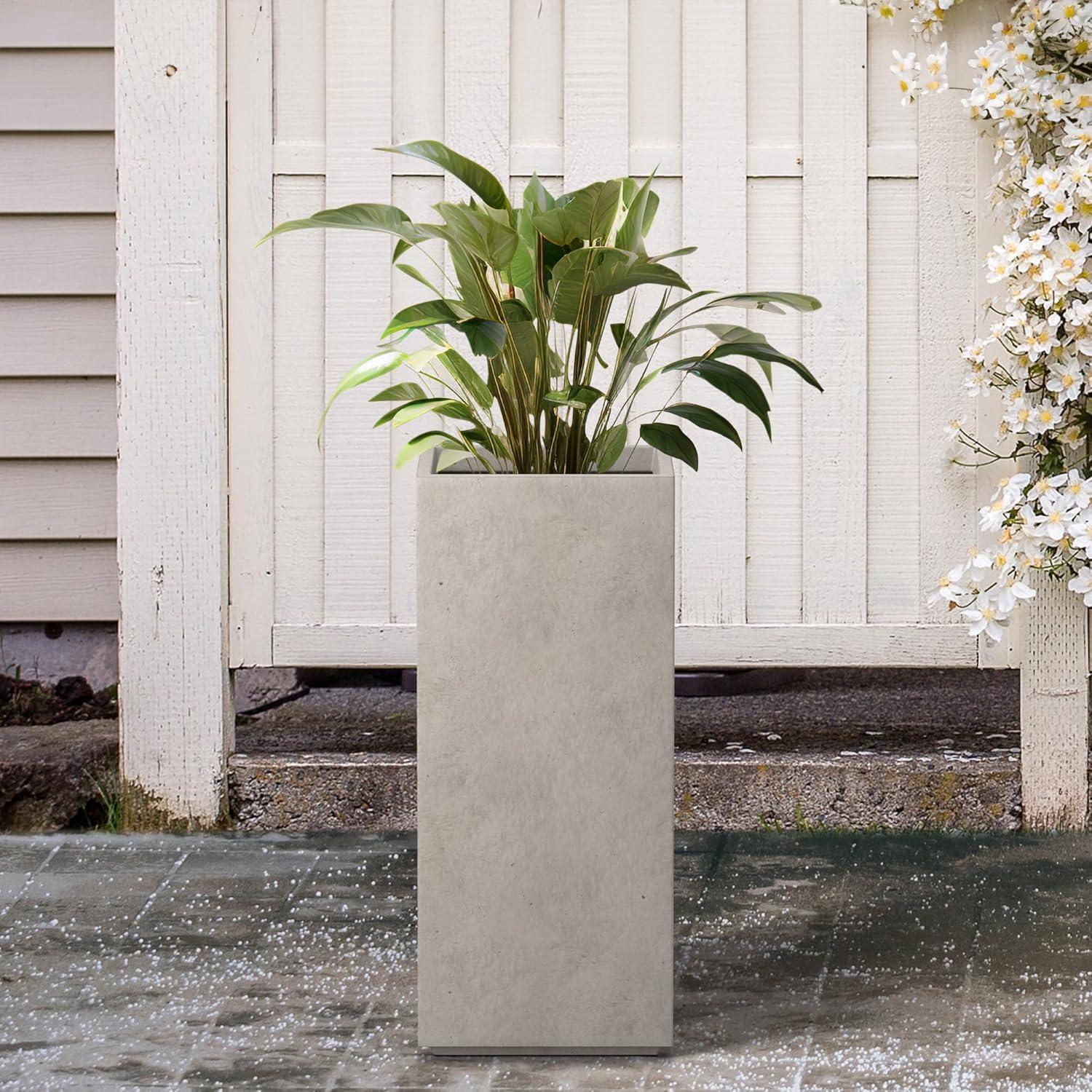 20" x 9" Square Kante Lightweight Modern Tall Outdoor Planter Weathered Concrete Gray - Rosemead Home & Garden, Inc.