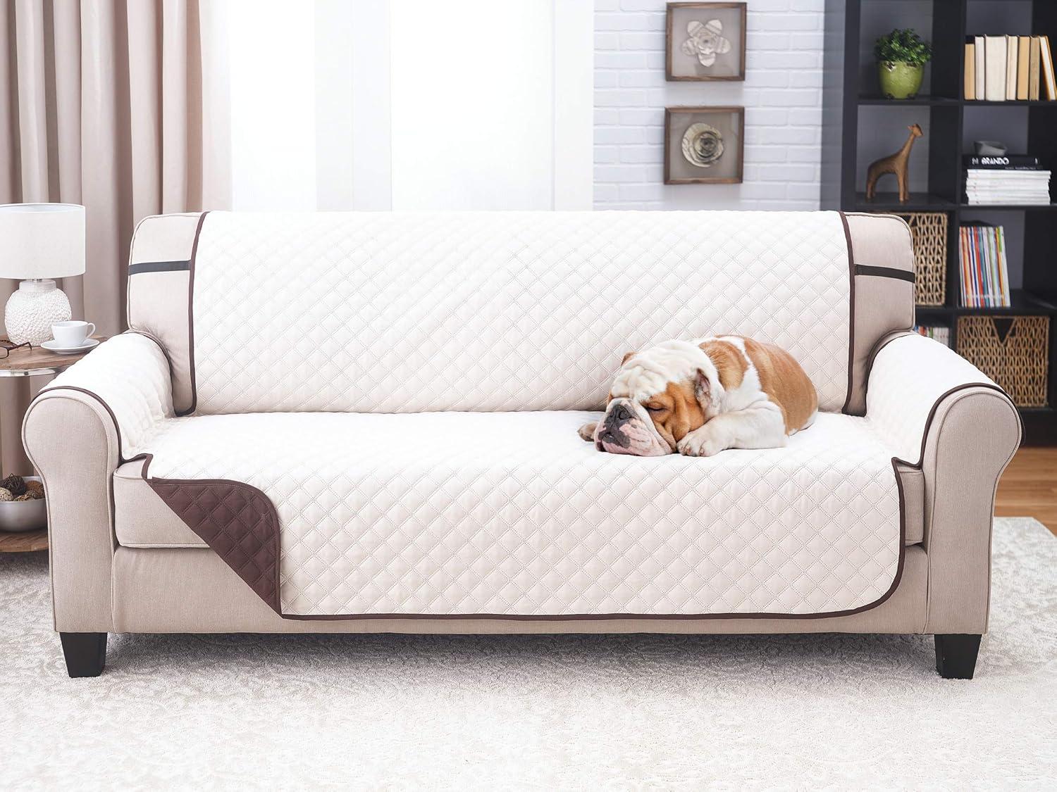 Sofa Cover - Furniture Protector - Shield & Protects from Dogs, Cats, Pets, Kids, Stains - Reversible, Easy Wash & Dry - Chocolate & Tan - 110" W x 75" L