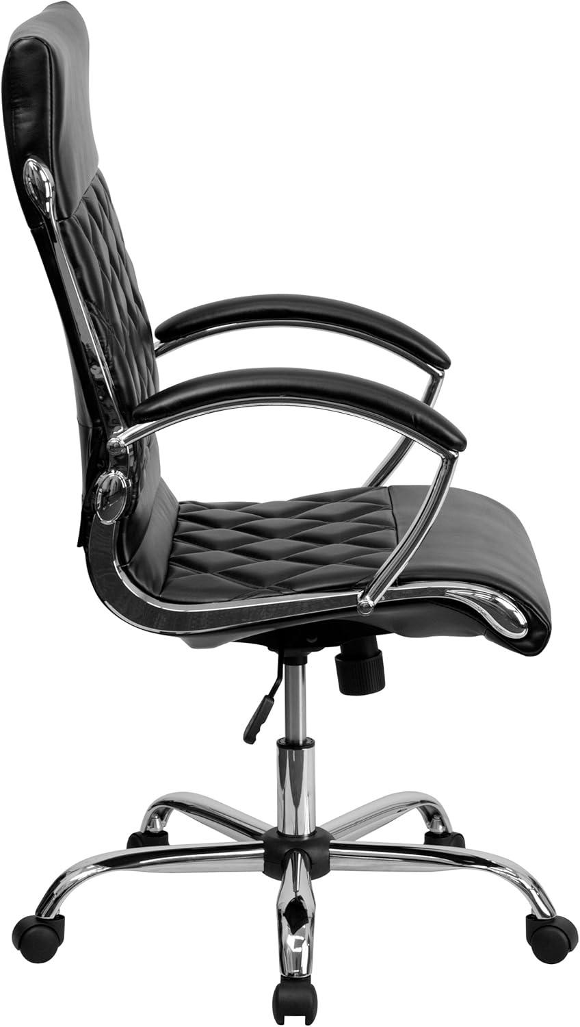 Flash Furniture High Back Designer Quilted LeatherSoft Executive Swivel Office Chair with Chrome Base and Arms