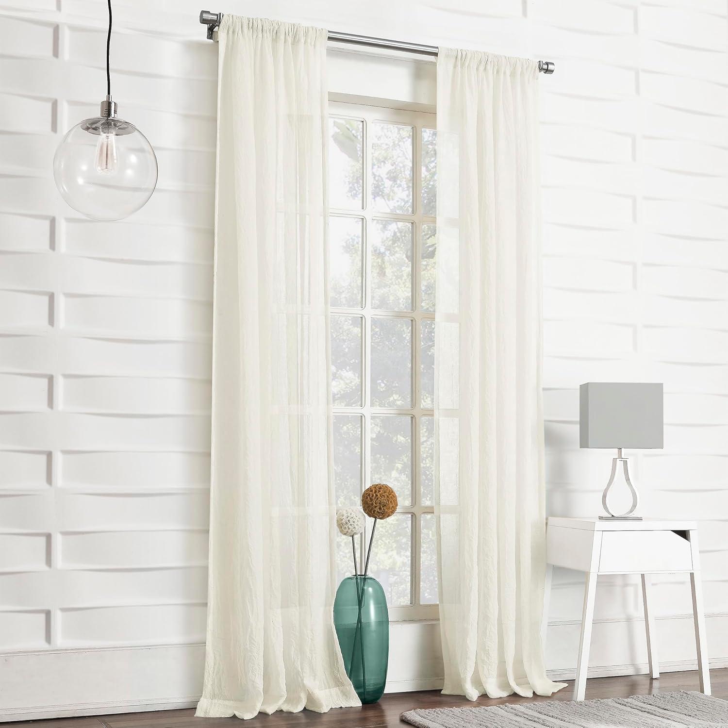 50"x84" No. 918 Sheer Avril Crushed Texture Rod Pocket Curtain Panel Cream: Modern Sheer Curtain Panel, Polyester