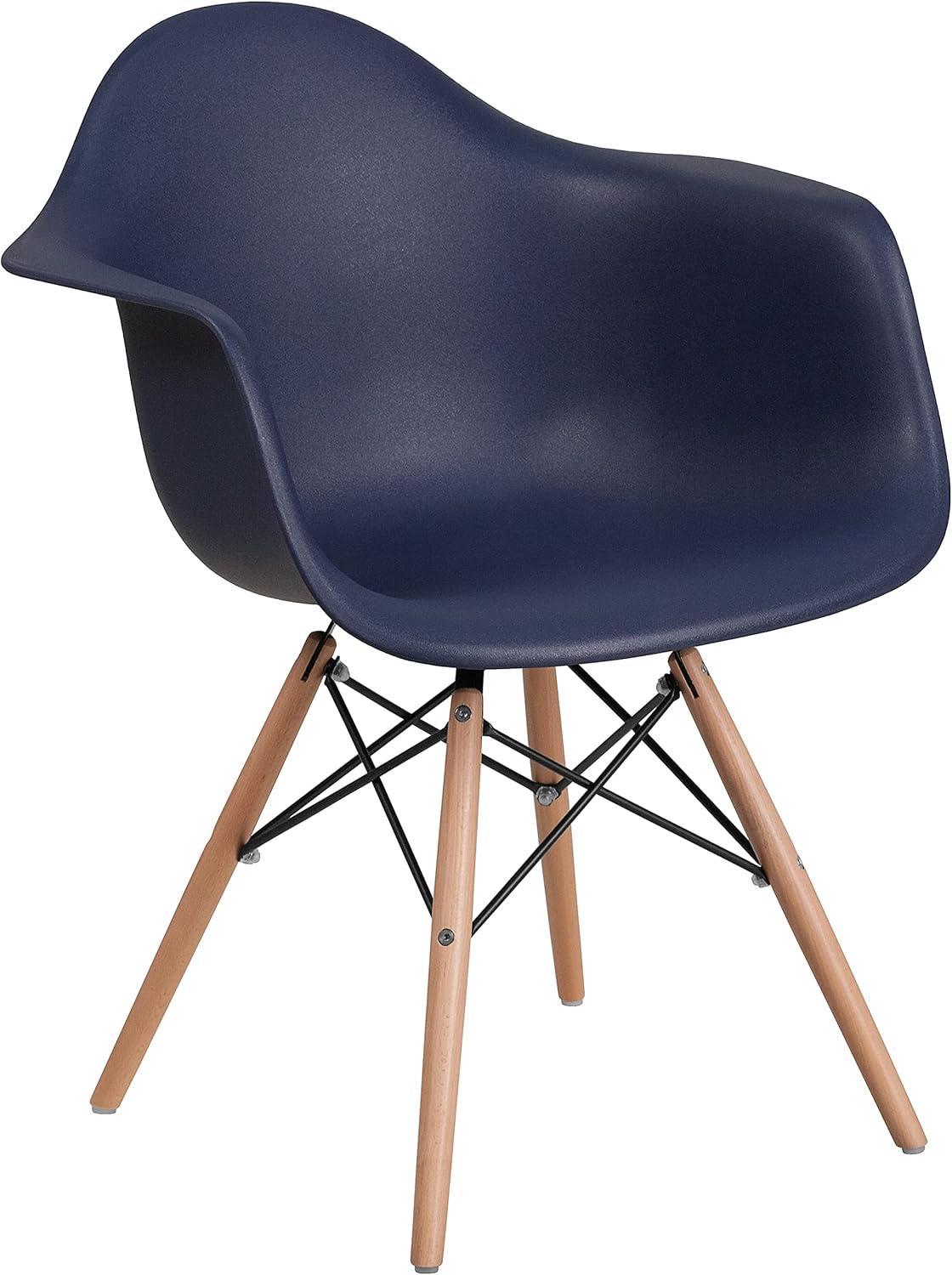 2 Pack Alonza Series Navy Plastic Chair with Wooden Legs