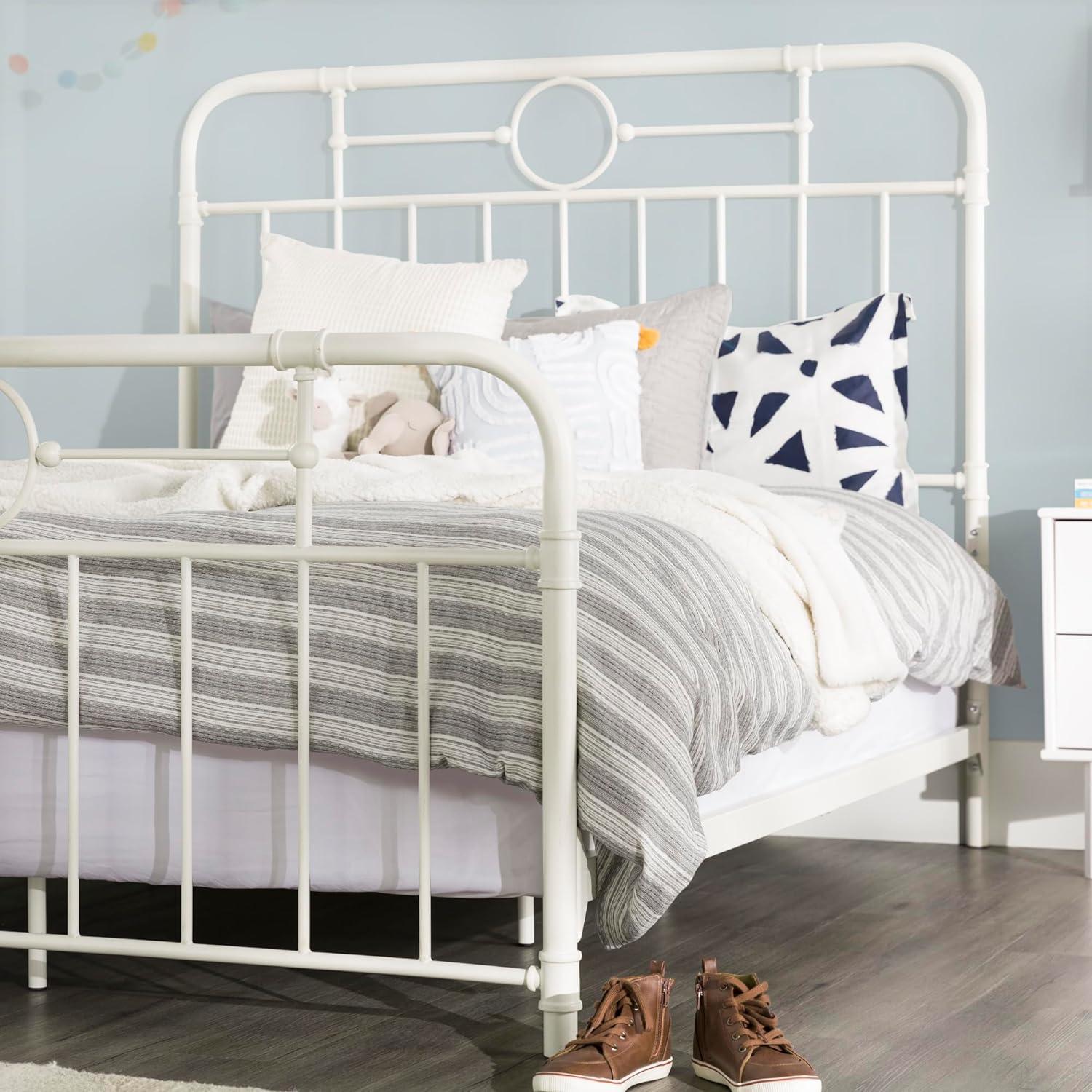 Antique White Metal Pipe Queen Bed with Powder Coated Finish