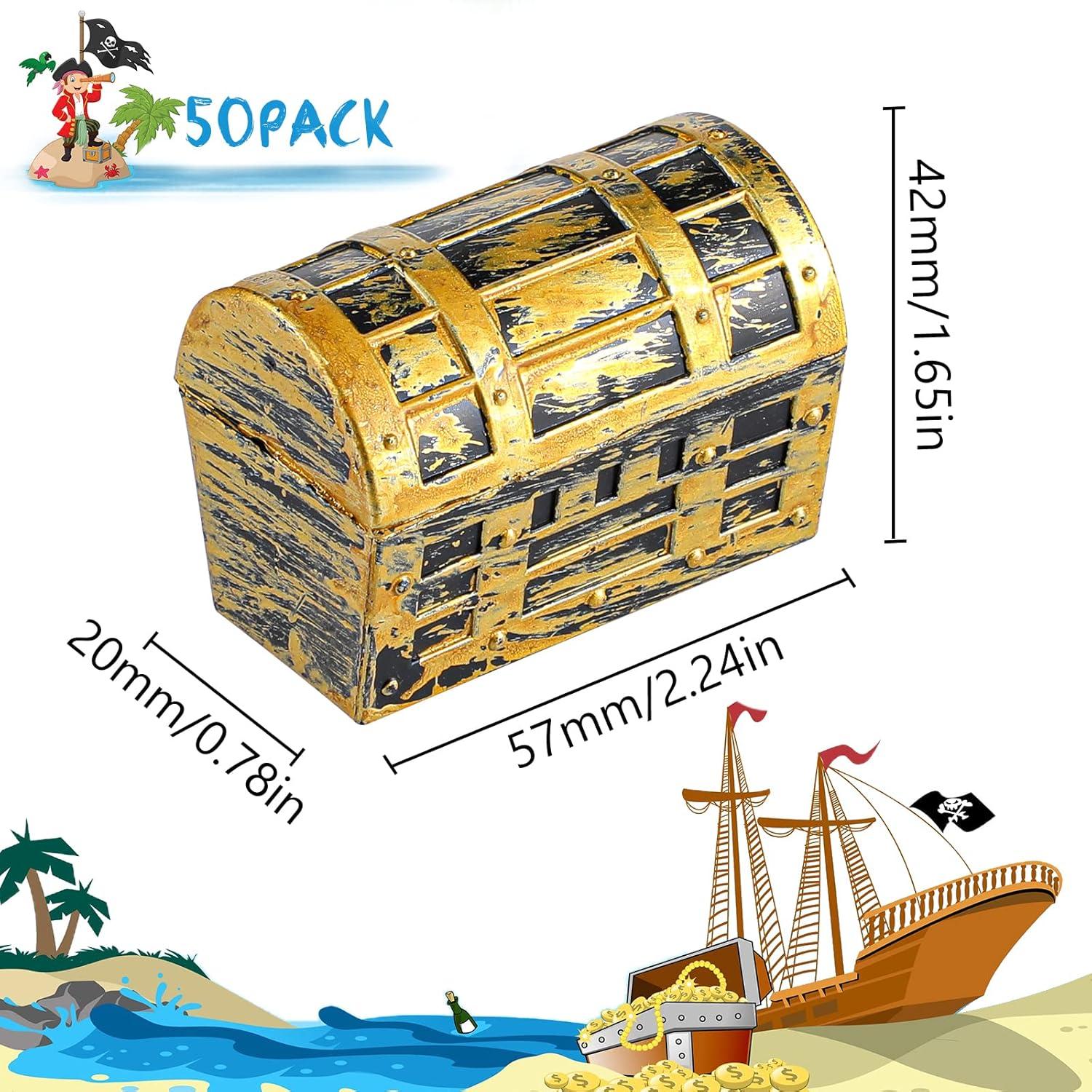 32 Pieces Mini Pirate Treasure Chests 2.3 Inch Plastic Treasure Chests with a Gold Finish Vintage Pirate Jewelry Box for Halloween Birthday Christmas Party Favors Trinkets Supplies for Boys Girls