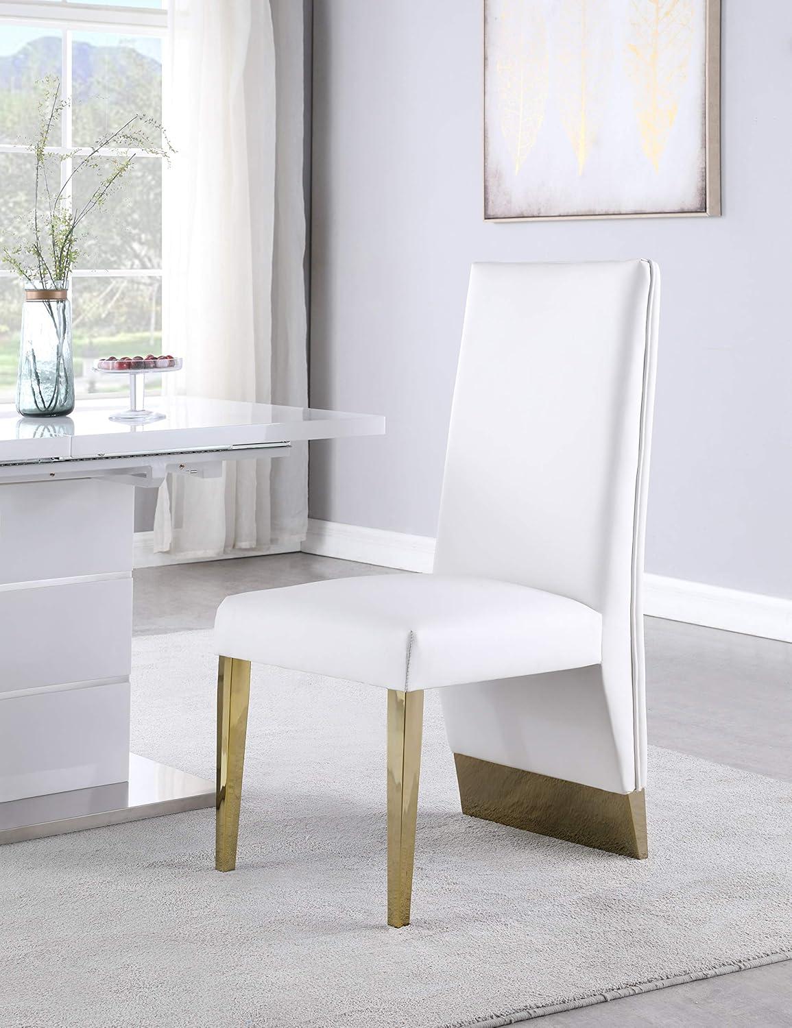 Elegant Porsha White Faux Leather & Gold Leg Dining Chairs (Set of 2)