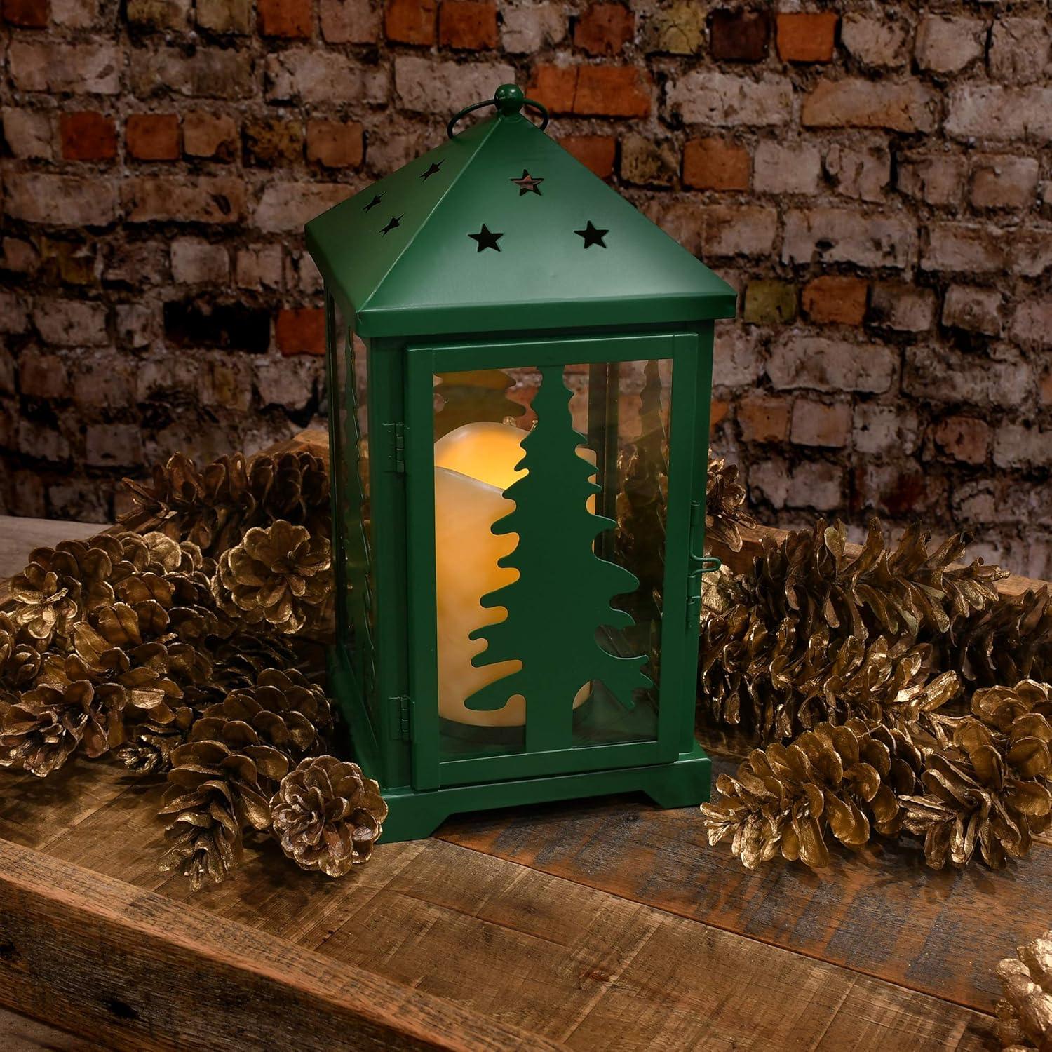 Winter Whisper Pine Tree LED Candle Lantern - Battery Operated