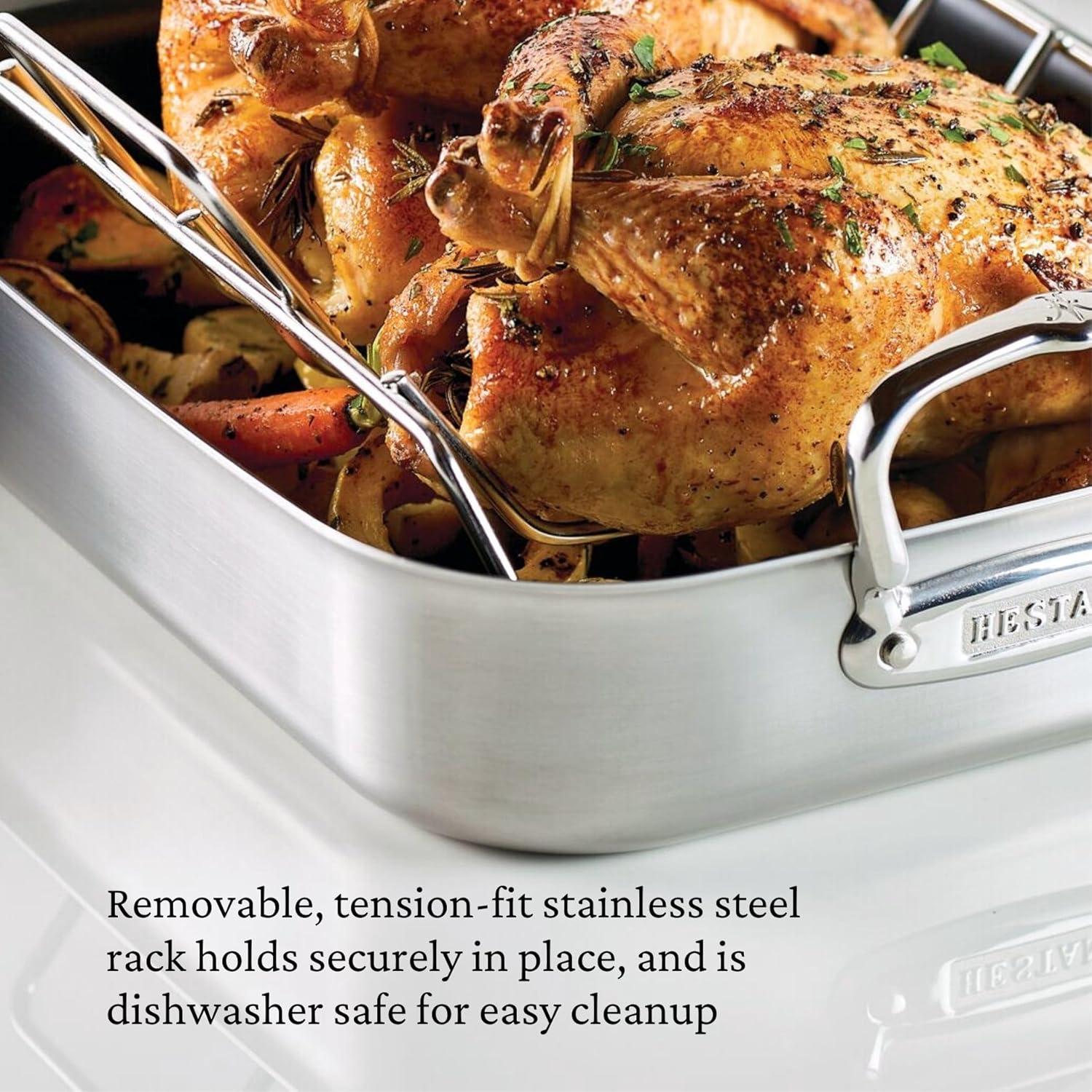 Hestan STAINLESS Provisions Nonstick Roaster with Rack, US 14.5-Inch