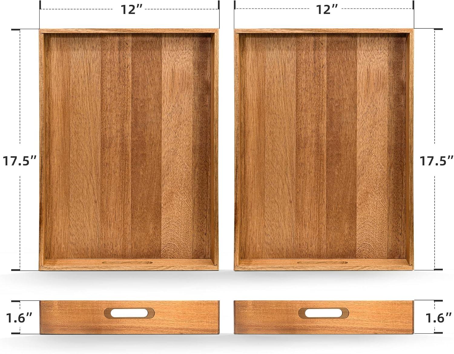 Acacia Wood Rectangular Serving Trays with Handles, Set of 2