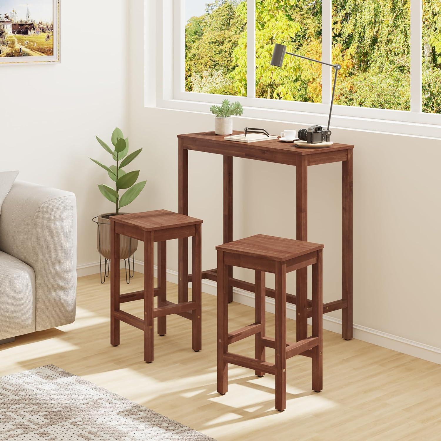 38" Teak Brown Acacia Wood Counter Height Bar Table