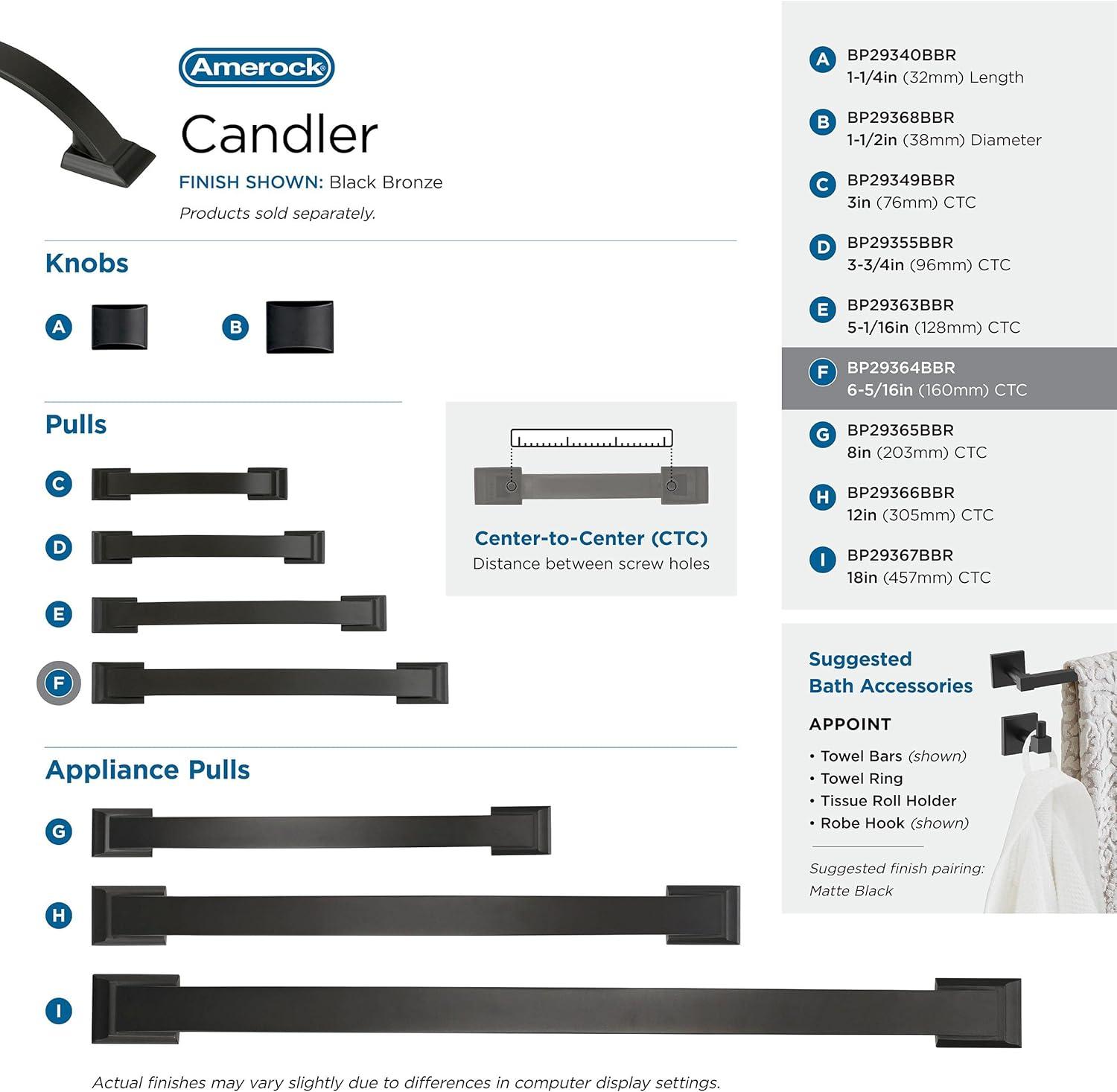 Amerock Candler 6-5/16 inch (160mm) Center-to-Center Black Bronze Cabinet Pull