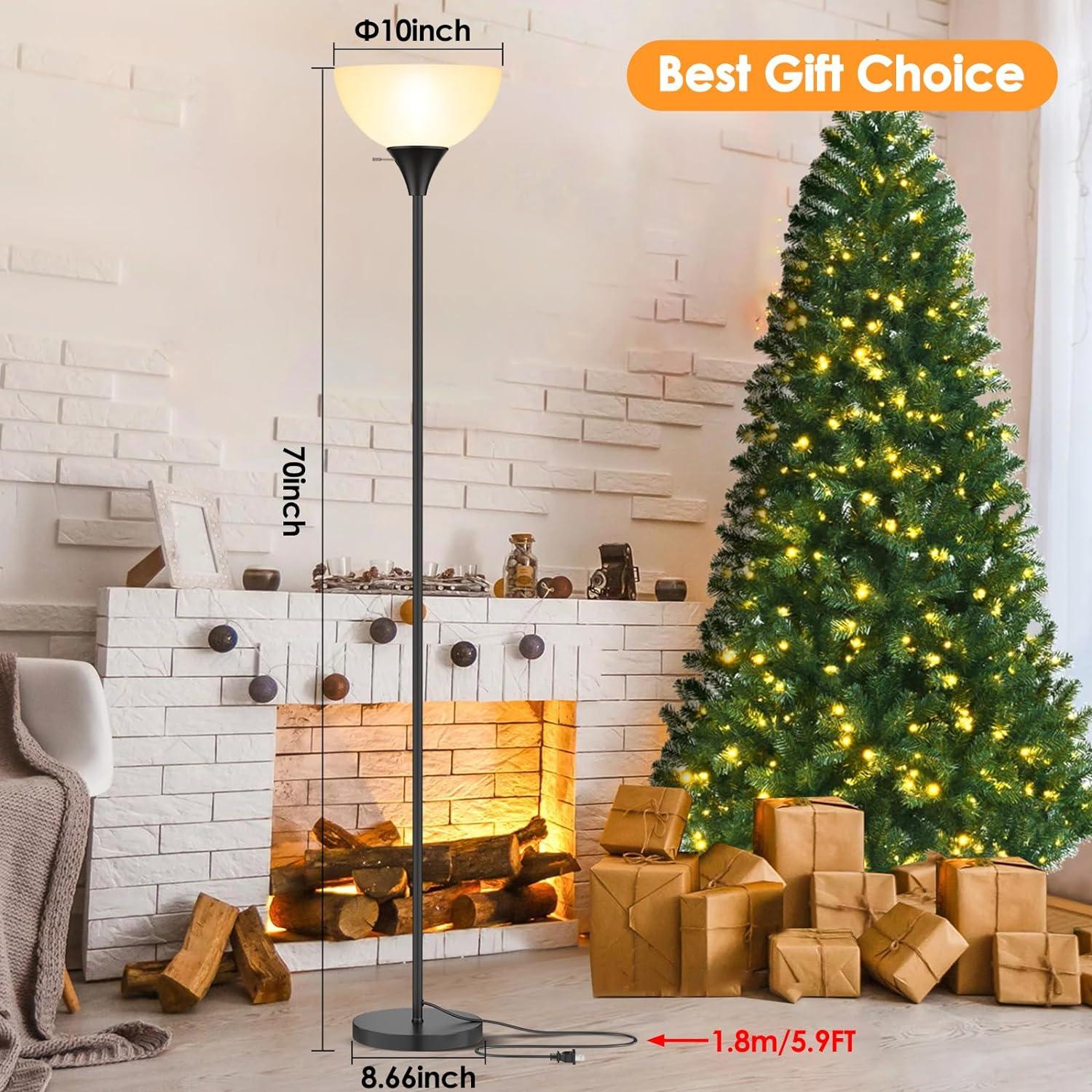 Floor Lamp, LED Standing Lamps with White Plastic Shade, Black Modern Torchiere Floor Lamp, Tall Lamps for Living Room Dorm, Bulb not Included