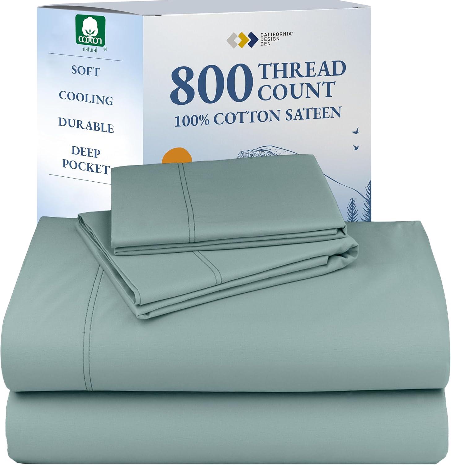 Luxury Bed Sheets Set - 800 Thread Count 100% Cotton Sheets, Deep Pocket, Soft, Cool & Breathable by California Design Den - Soft Teal, King