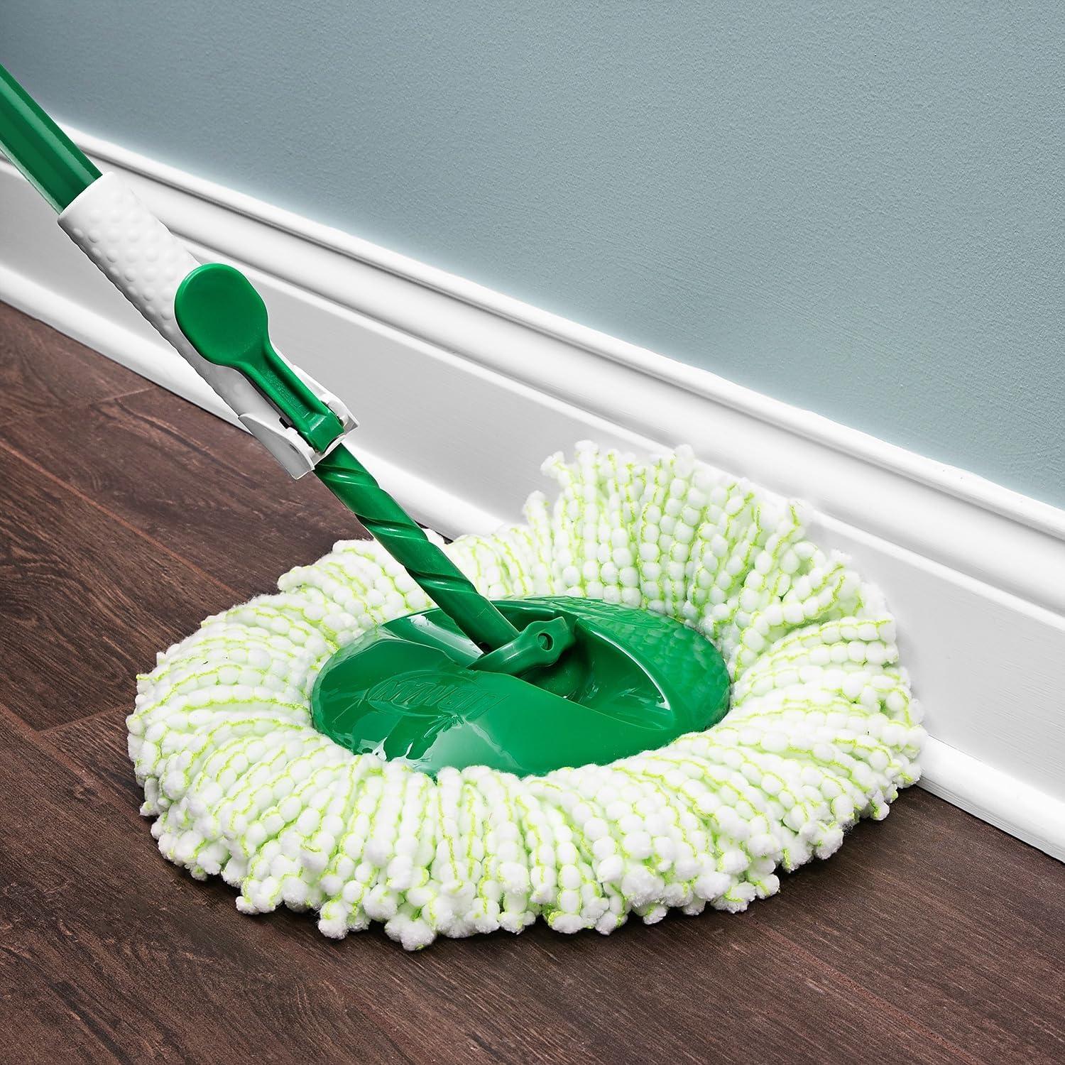 LoWyiL All-In- One Microfiber Spin Mop and Bucket Floor Cleaning System, 2 Gallons, Green & White