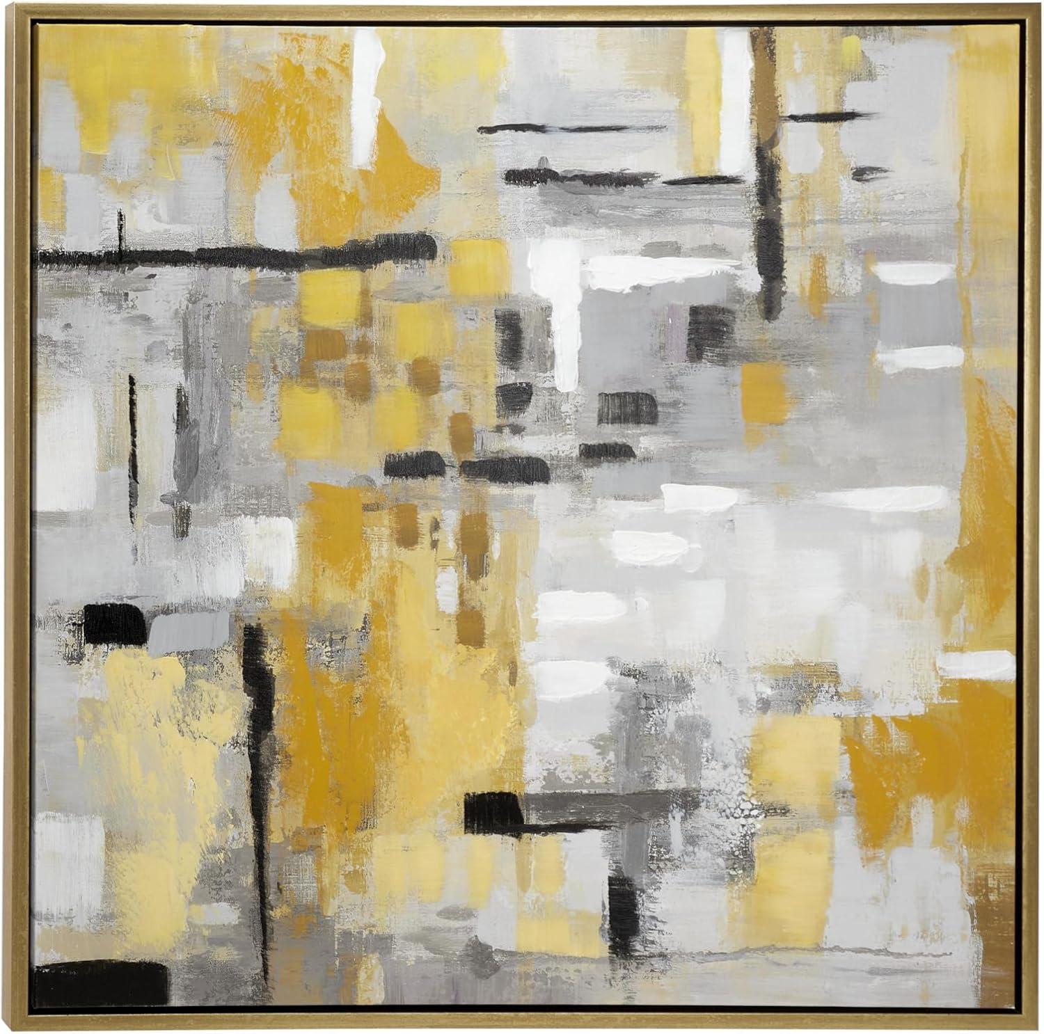 Gold and Gray Abstract Canvas Wall Art with Gold Frame, 40" x 40"