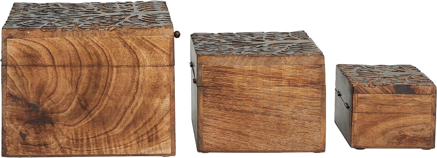 Set of 3 Rustic Carved Mango Wood Boxes - Olivia & May