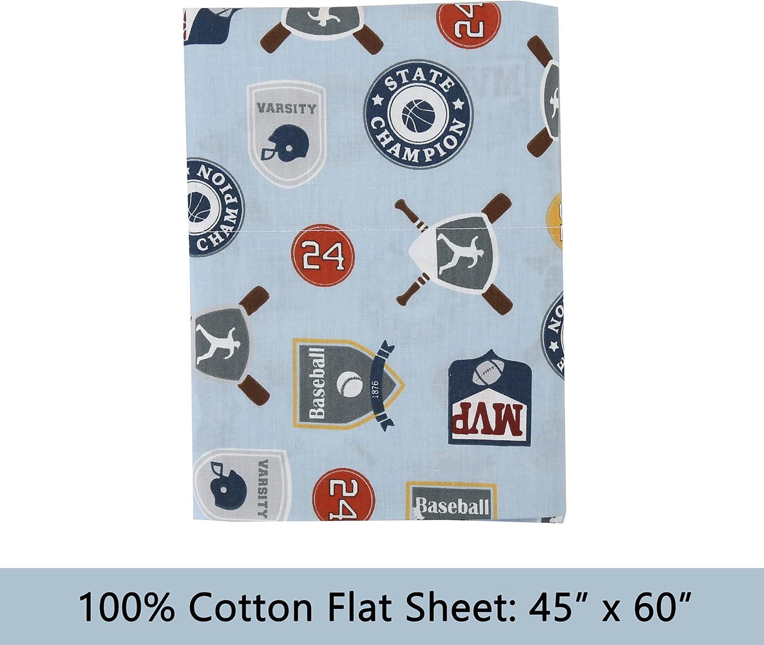 MVP Sports #32 #24 Basketball Baseball Football 3 Piece Multicolor Blue Cotton Toddler Sheet Set