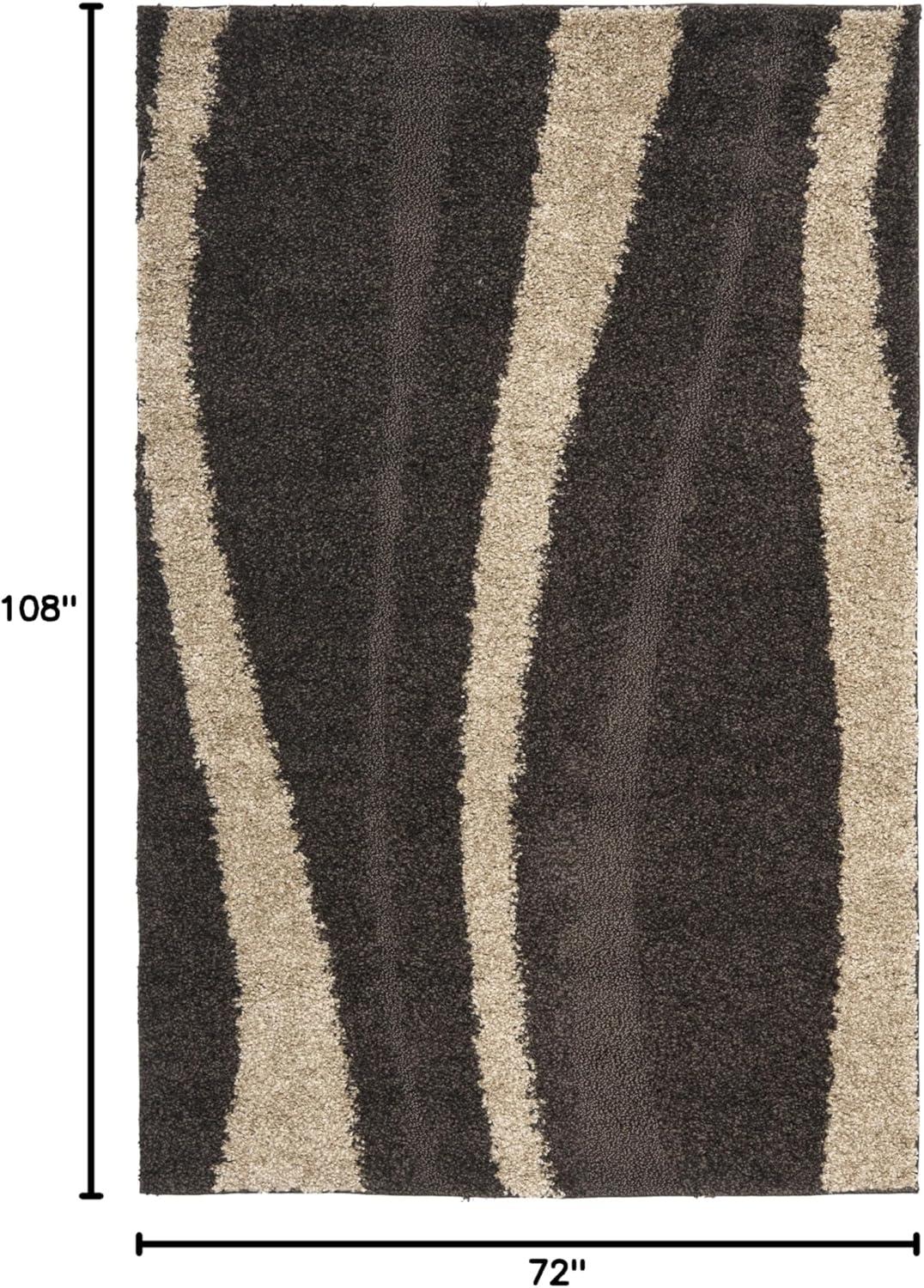 Florida Shag SG451 Power Loomed Indoor Area Rug - Dark Brown/Beige - 6'x9' - Safavieh