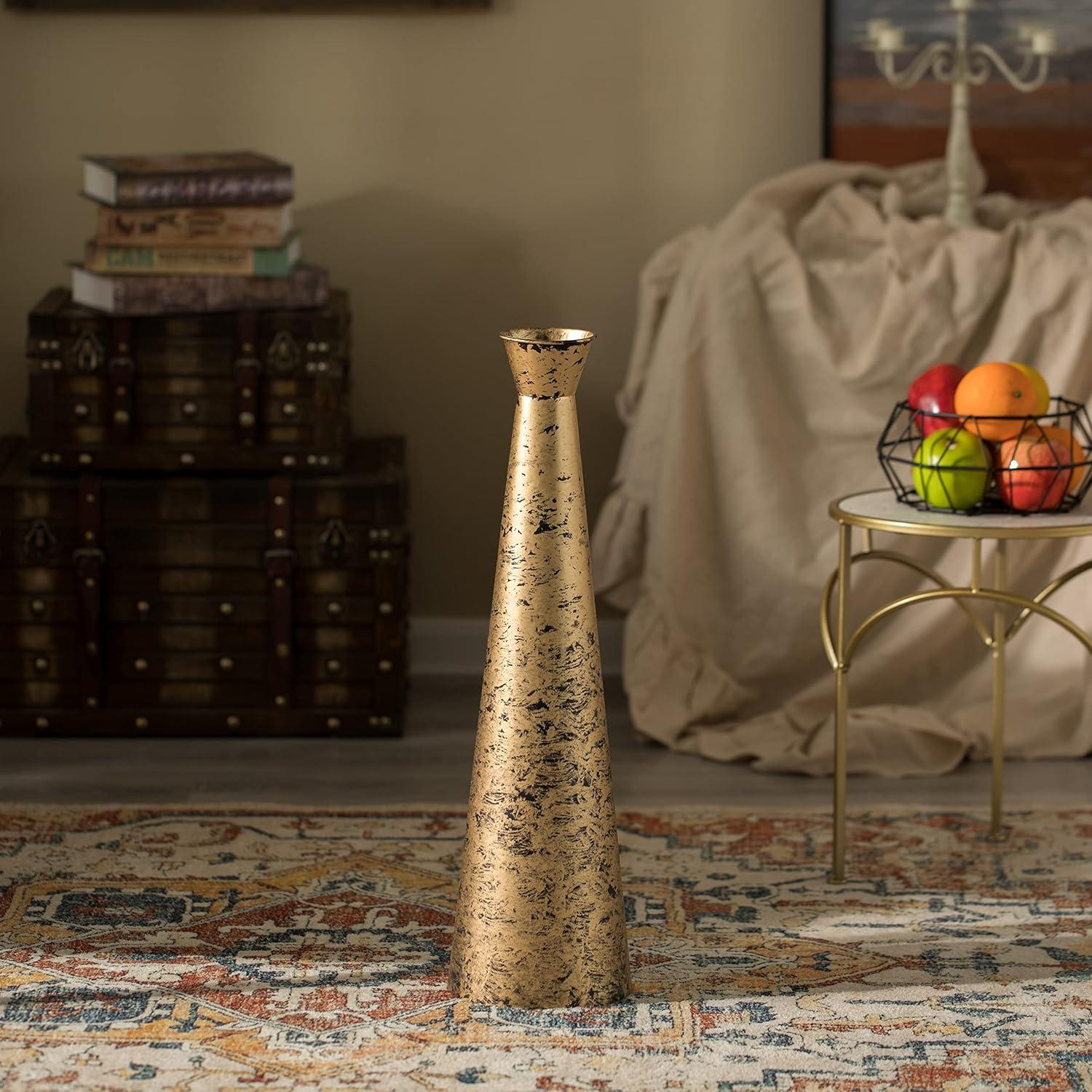Medium Gold Brushed Metal Decorative Floor Vase