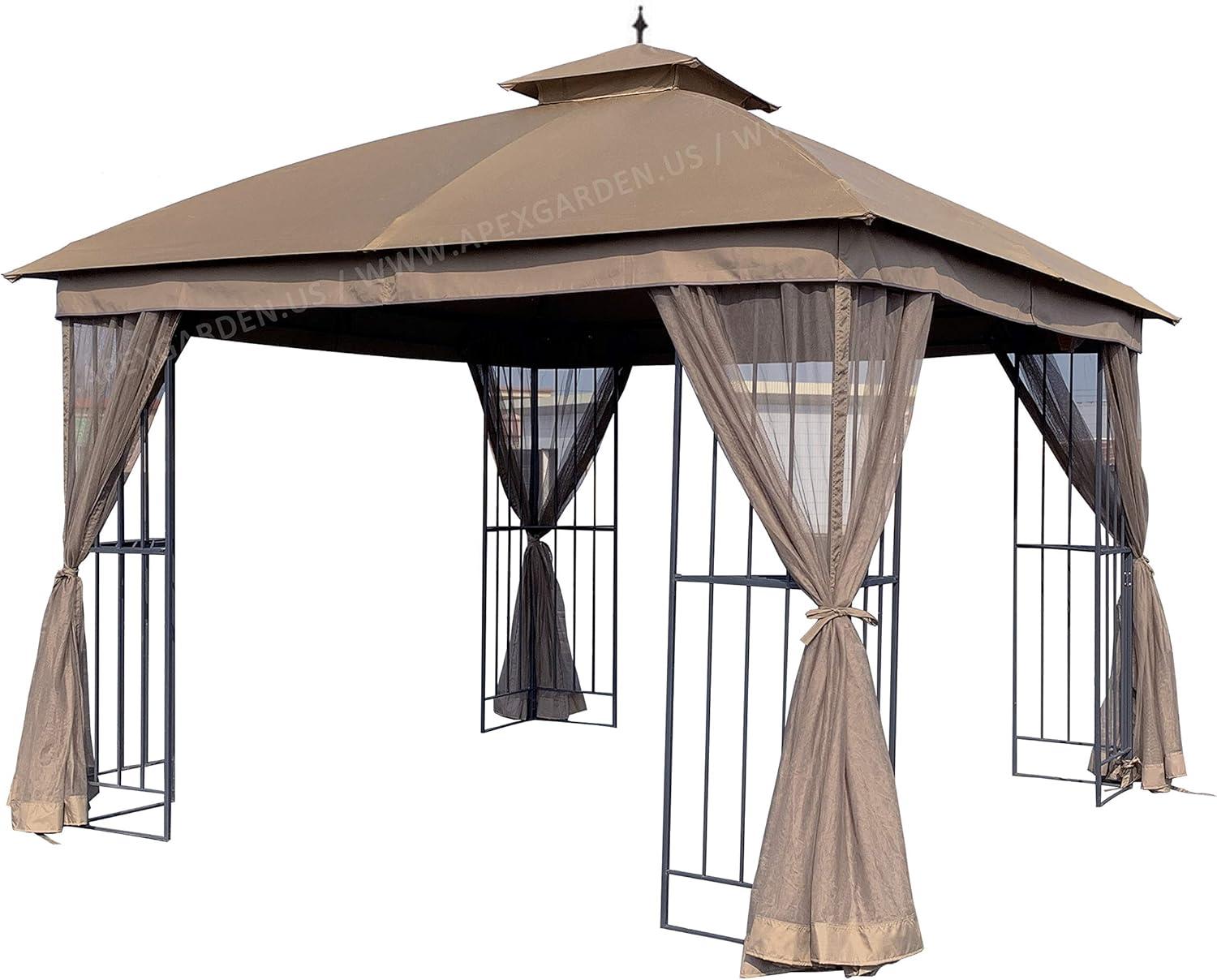 Tan Metal Square Waterproof Garden Gazebo Canopy Top