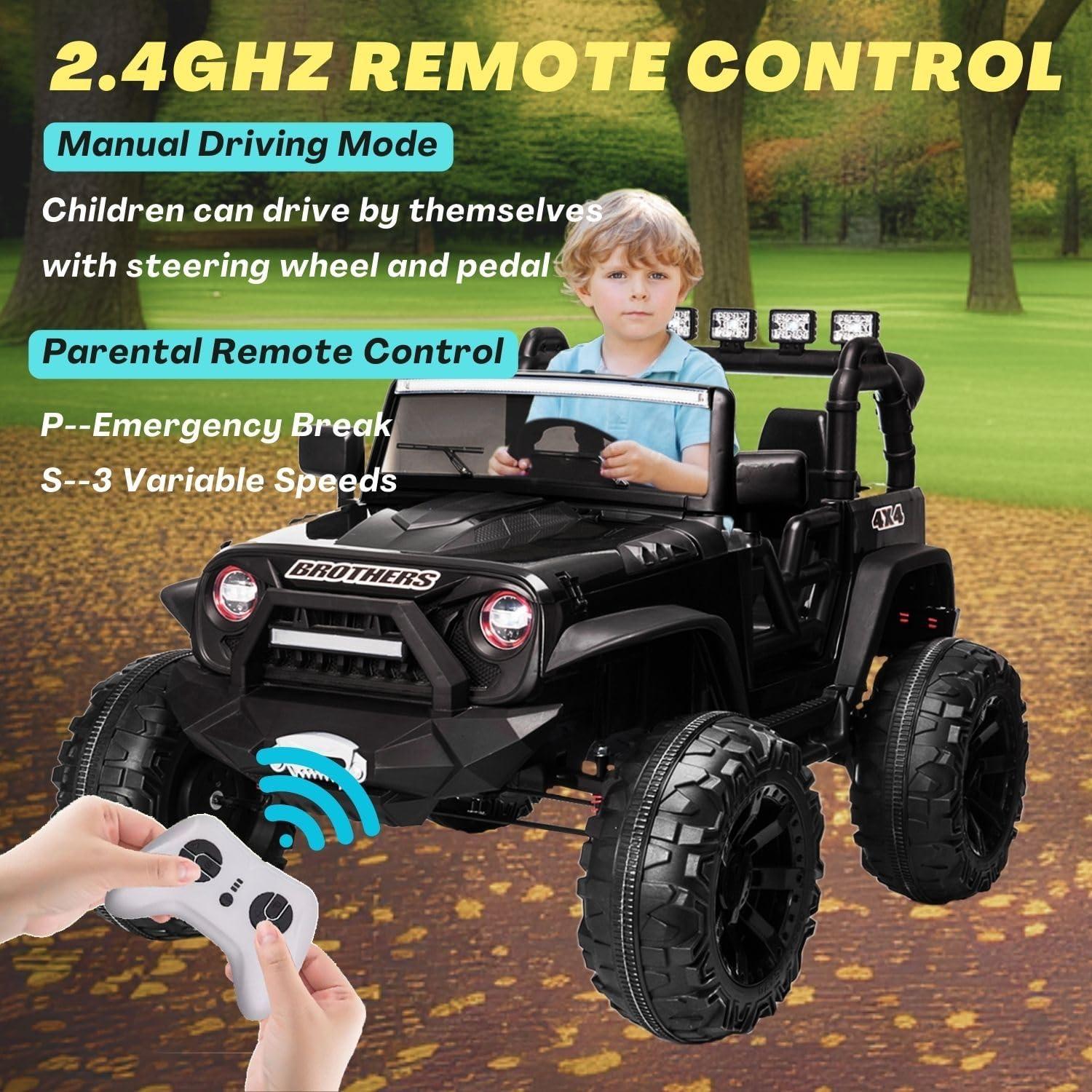 Black 24V 2-Seater Kids Ride-On Truck with Remote Control