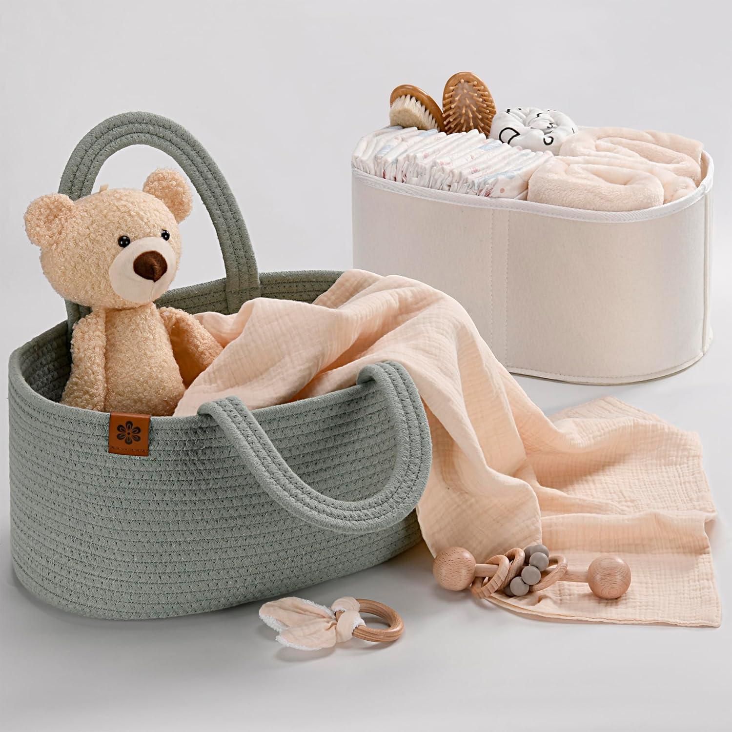 Oval Cotton Rope and Felt Diaper Caddy Organizer Set