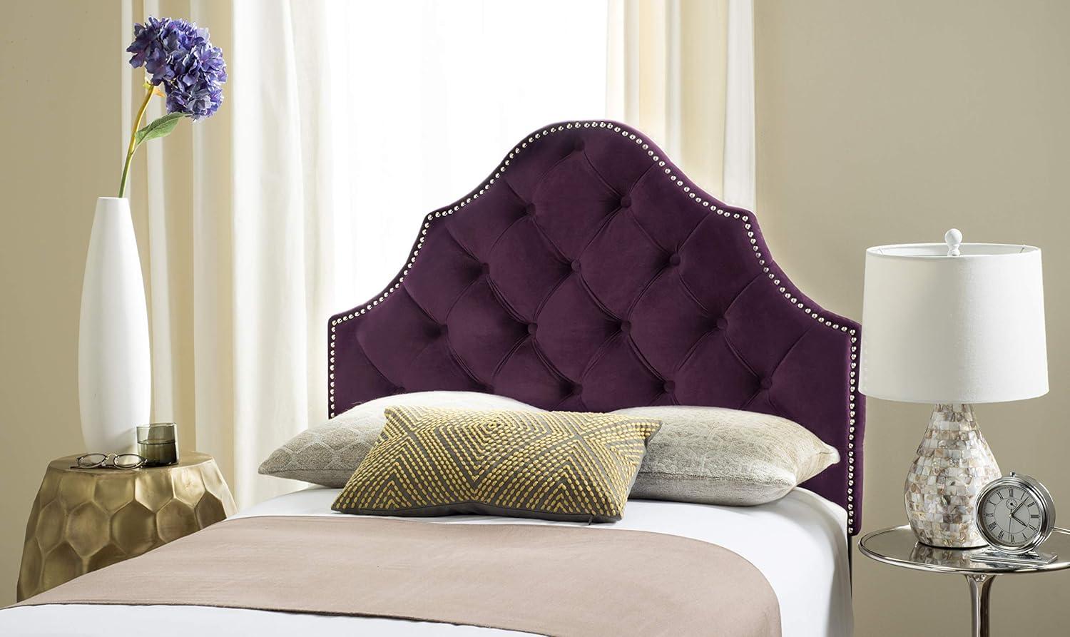 SAFAVIEH Arebelle Rustic Glam Tufted Headboard with Nail Heads, Twin, Aubergine