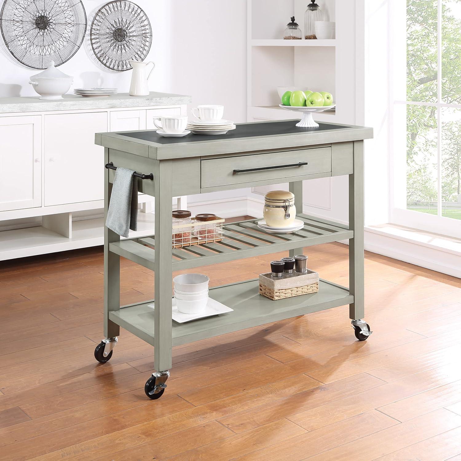 Bridgeford Antique White Engineered Wood Kitchen Island with Dark Charcoal Top