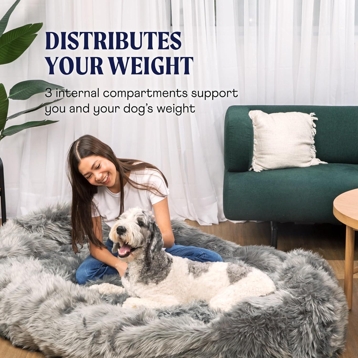 PAW BRANDS PupCloud Human-Size Faux Fur Memory Foam Dog Bed (Charcoal Grey)