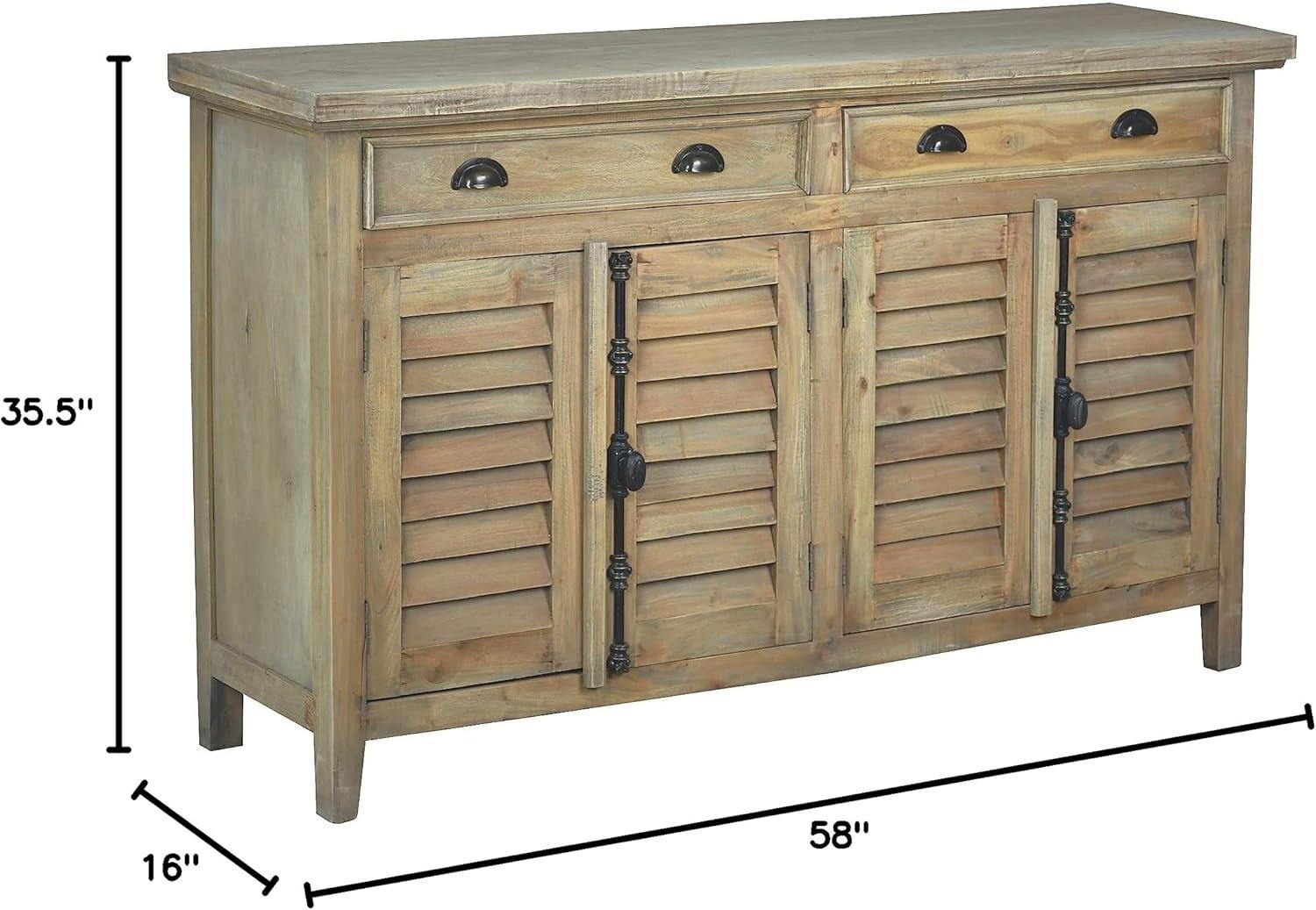 Cottage Shutter Door Sideboard in Driftwood Brown Solid Wood Fully Assembled